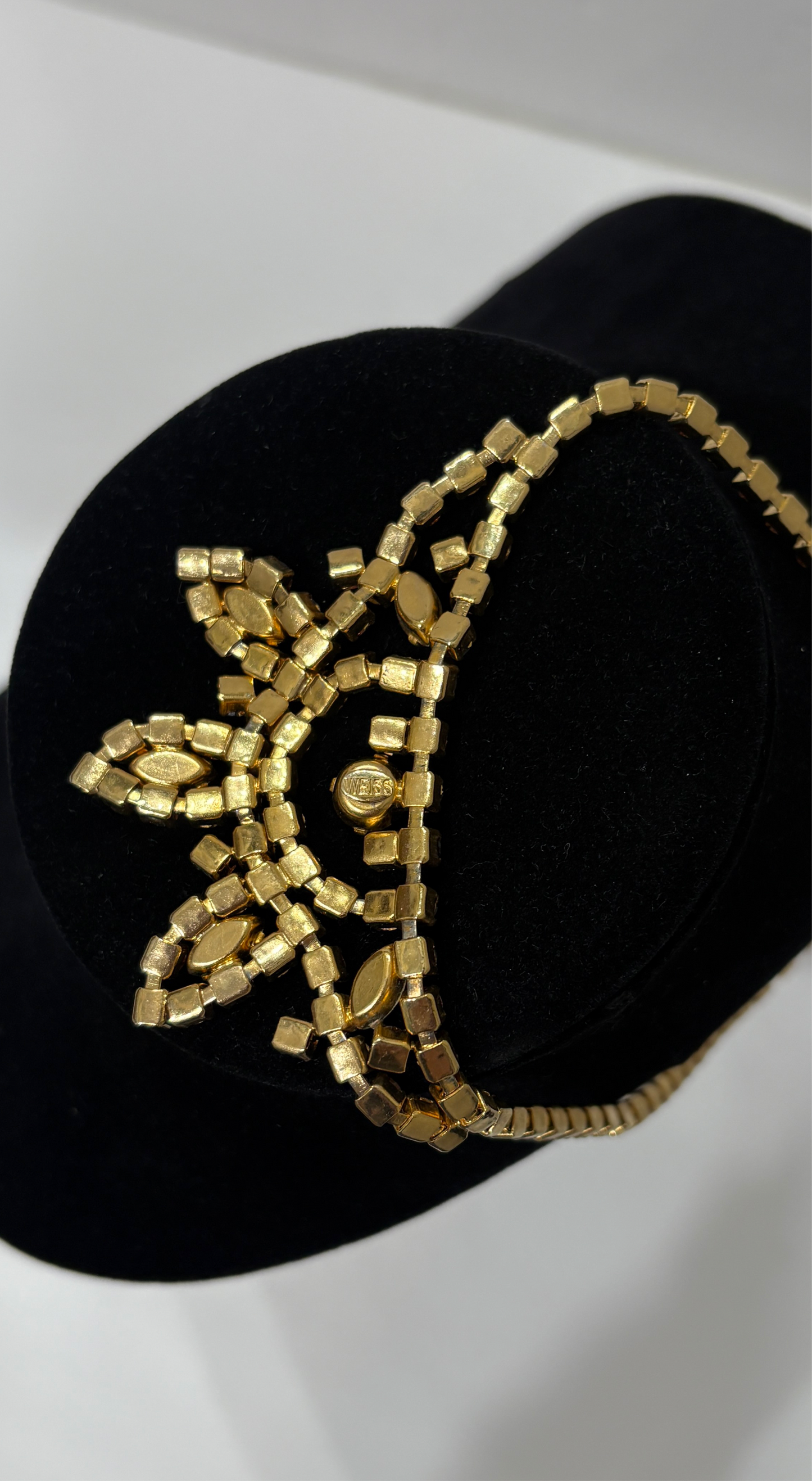 Vintage “WEISS” Marked Amber Rhinestone Necklace