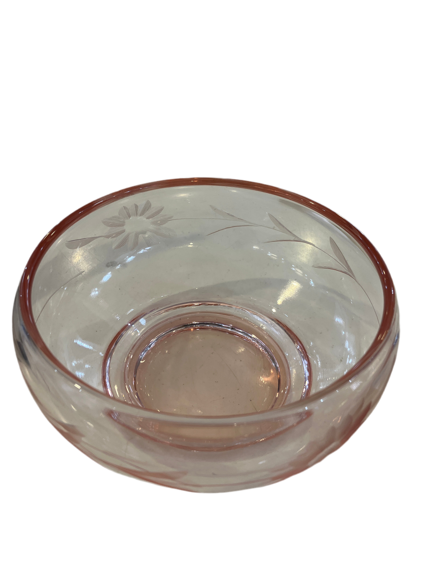 Vintage Pink Etched Glass Candy Dish with Lid