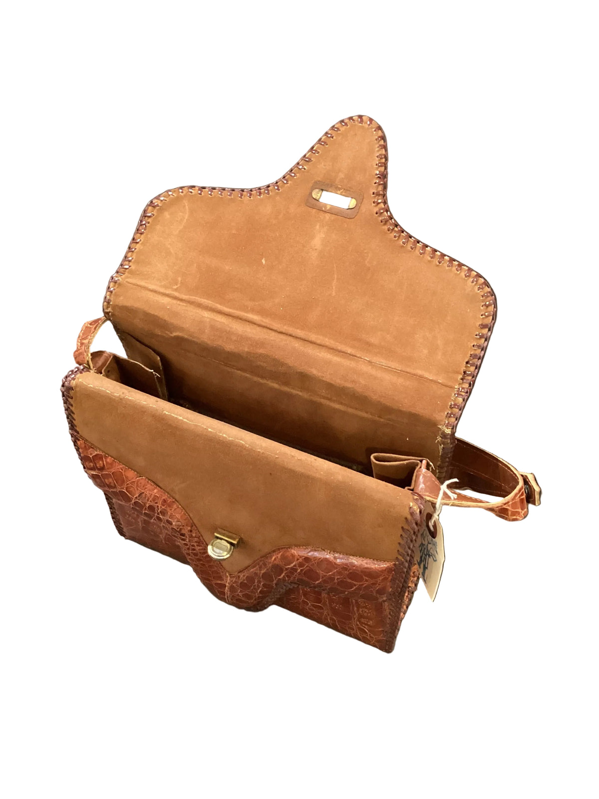 Vintage 1940s Genuine Crocodile Skin Brown Bag Two Compartment Convertible Strap(Sold As-Found)