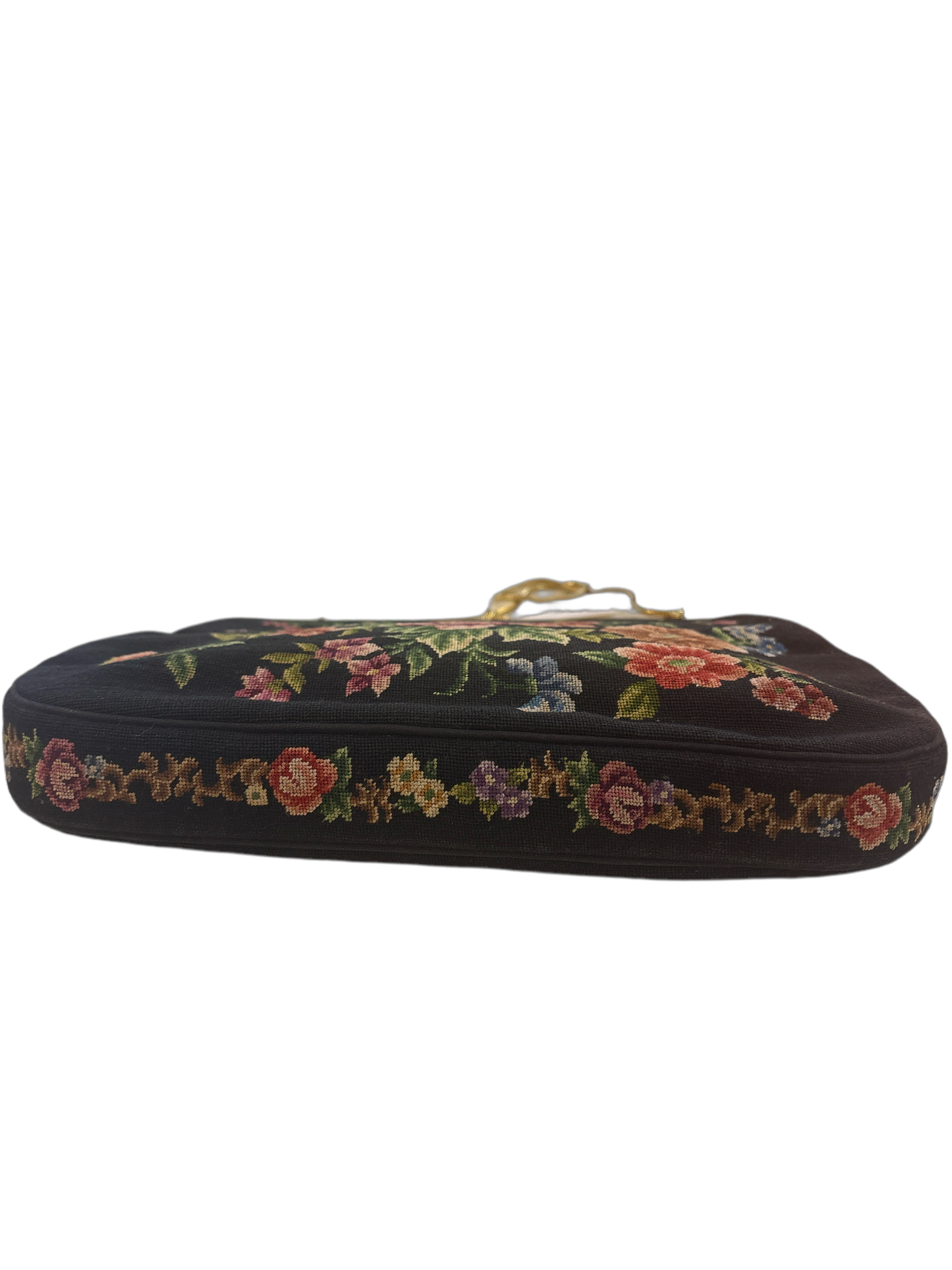 Vintage Black Floral Needlepoint Bag
