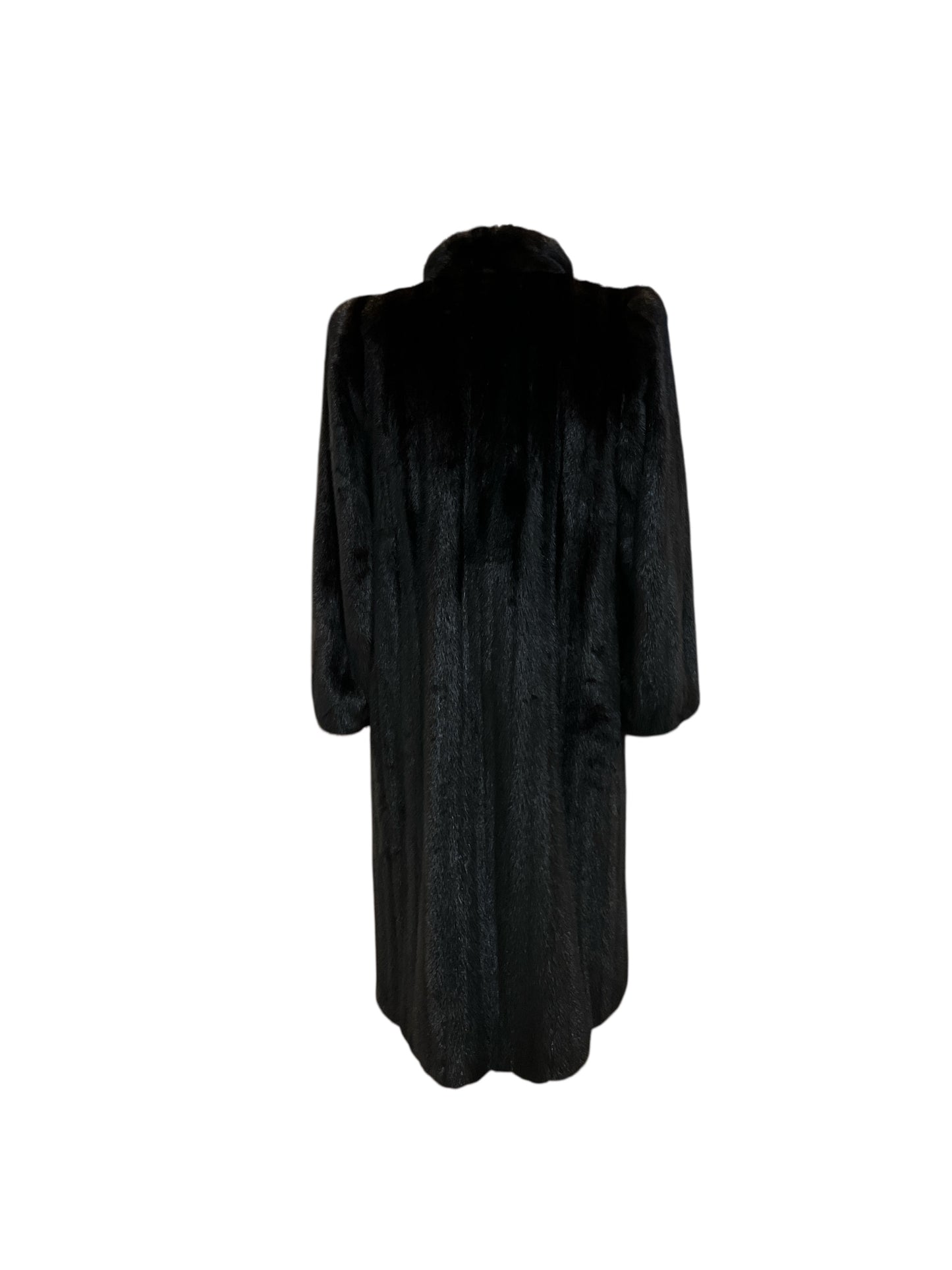 Vintage 1950s 1960s Luxe Dark Brown Black Genuine Mink Fur Coat Dress Length with Hidden Interior Pockets Hook and Eye Closure