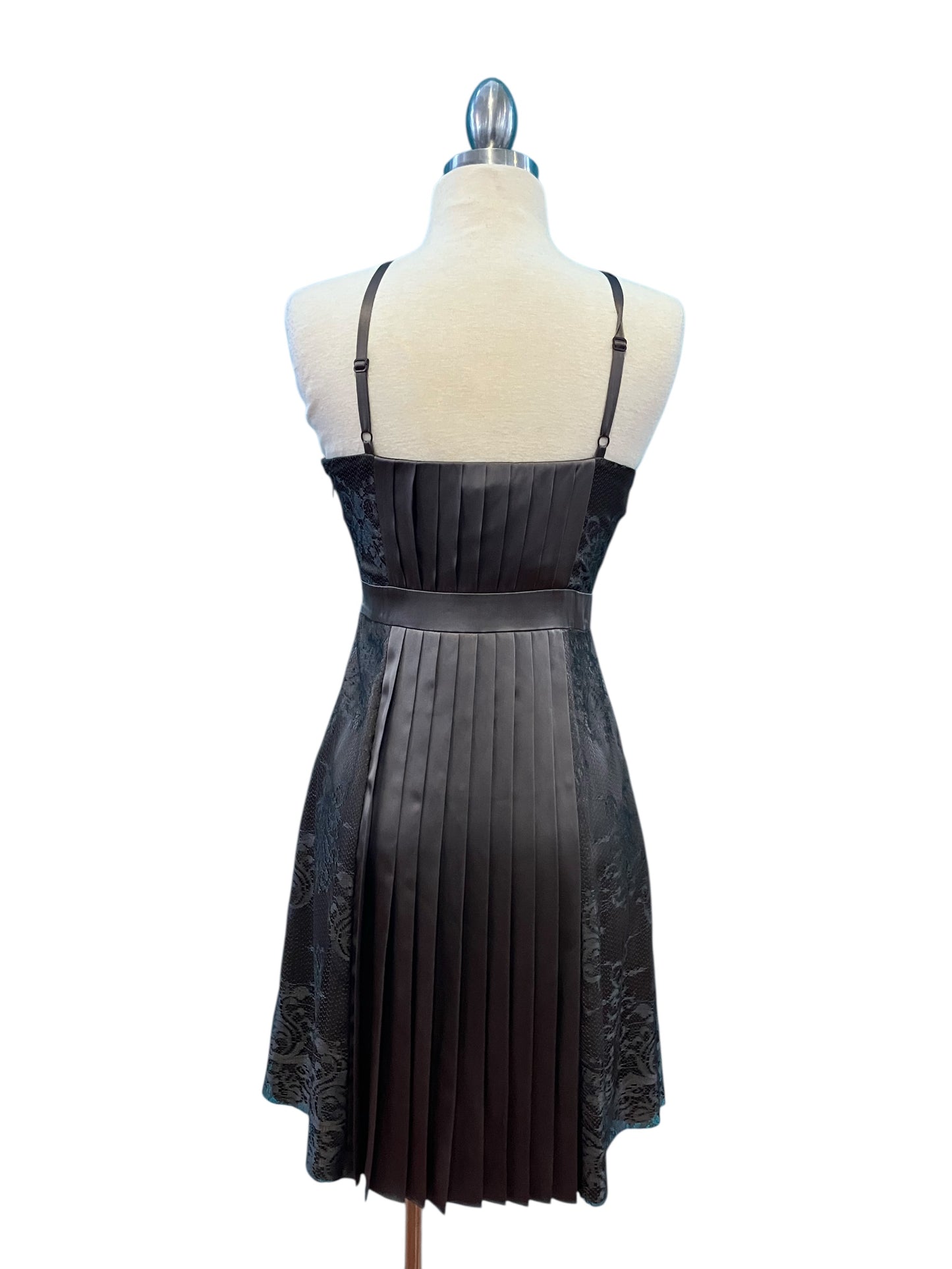 Designer BCBG Maxazria Brownish Gray Silk Cocktail Dress With Amber Rhinestones