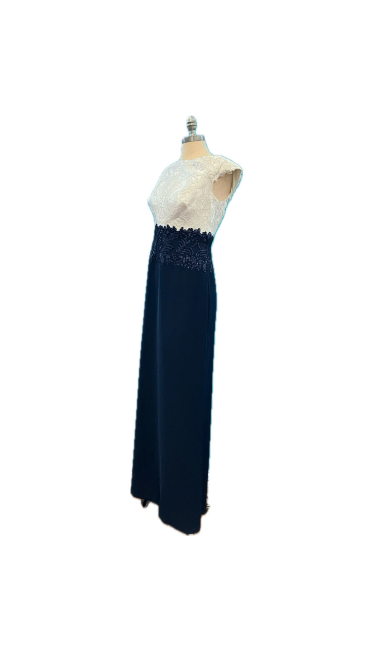 Tadashi Shoji White and Navy Gown