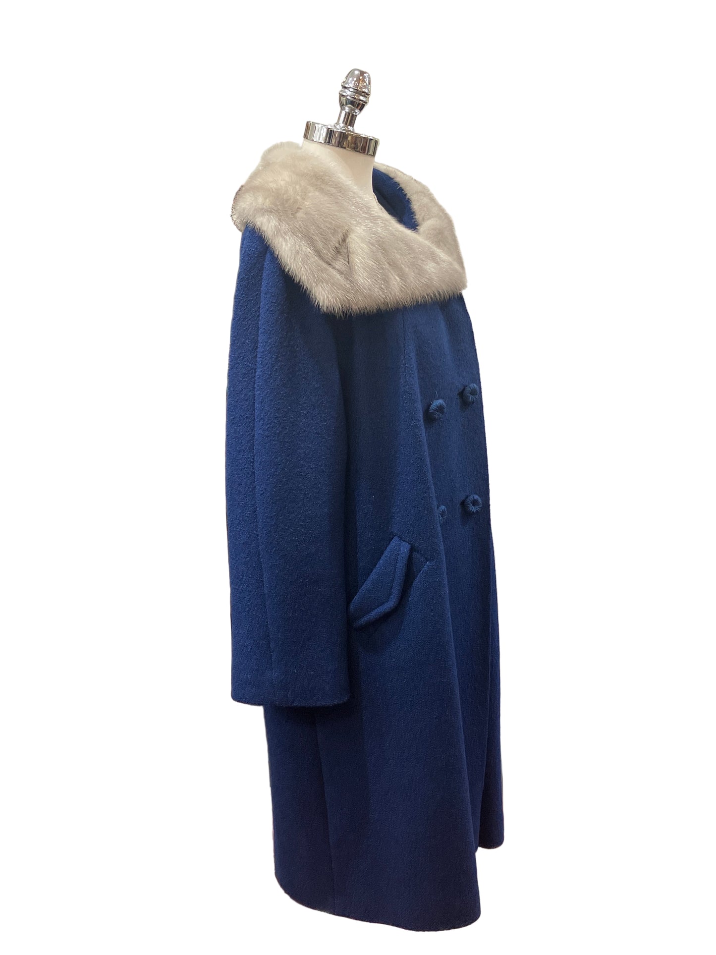 Vintage Youthcraft Cobalt Blue Coat w/ Gray Fur Collar