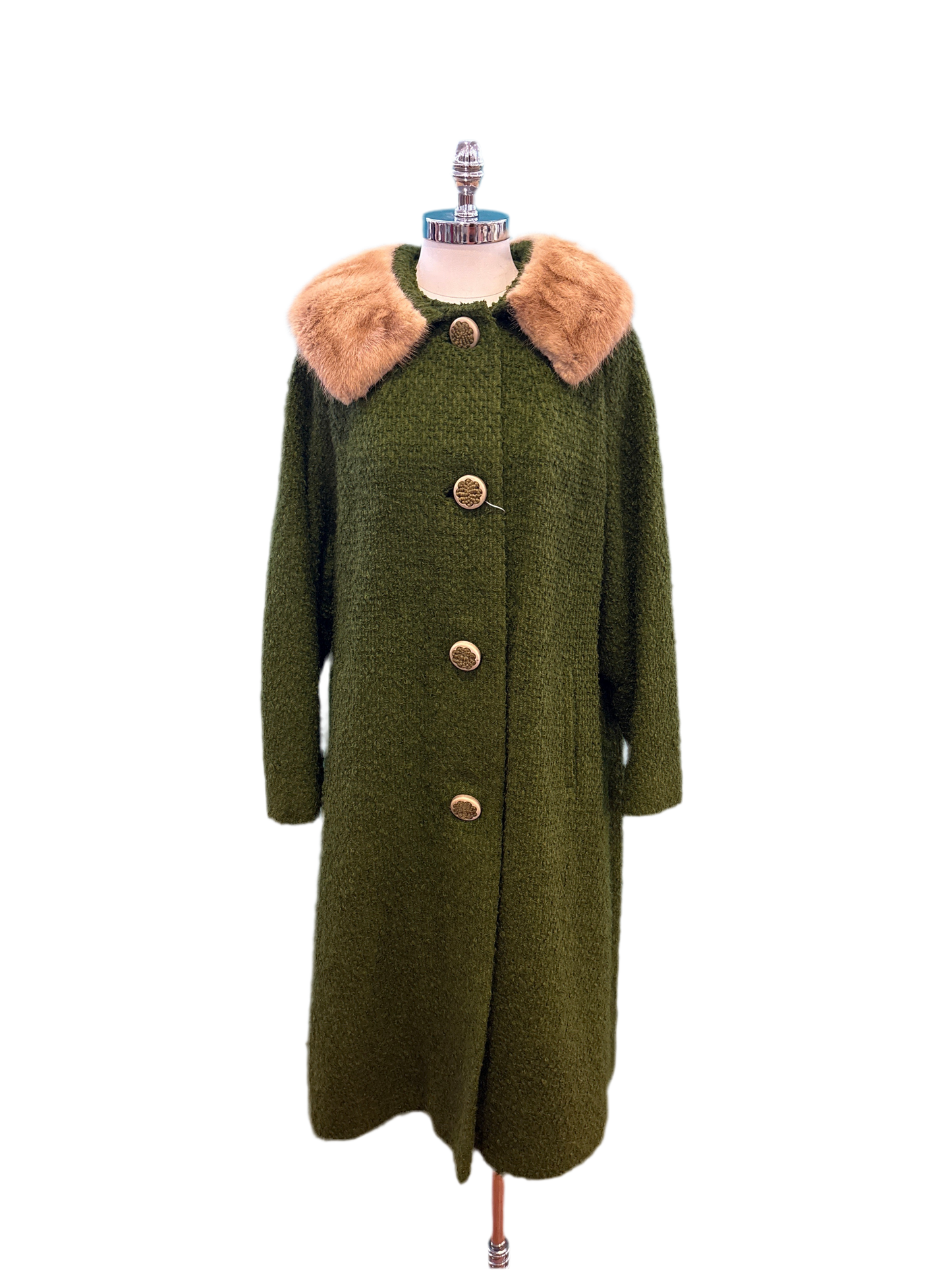 Vintage Olive Green Coat w/ Fur Collar