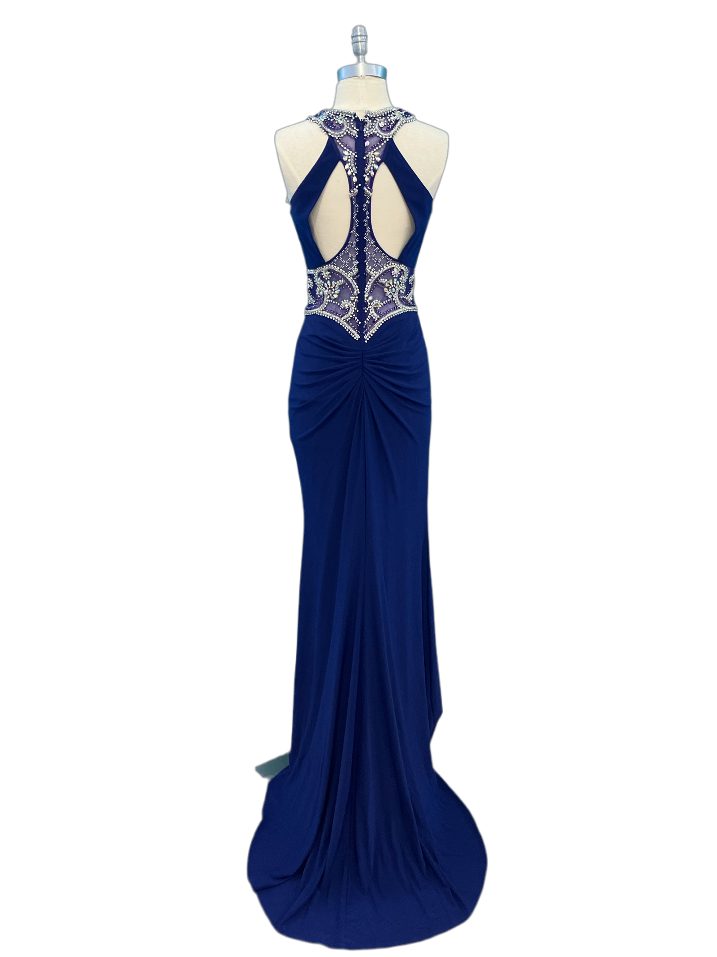 Designer Jasz Couture New With Tags Indigo Prom Dress with Beading and Train