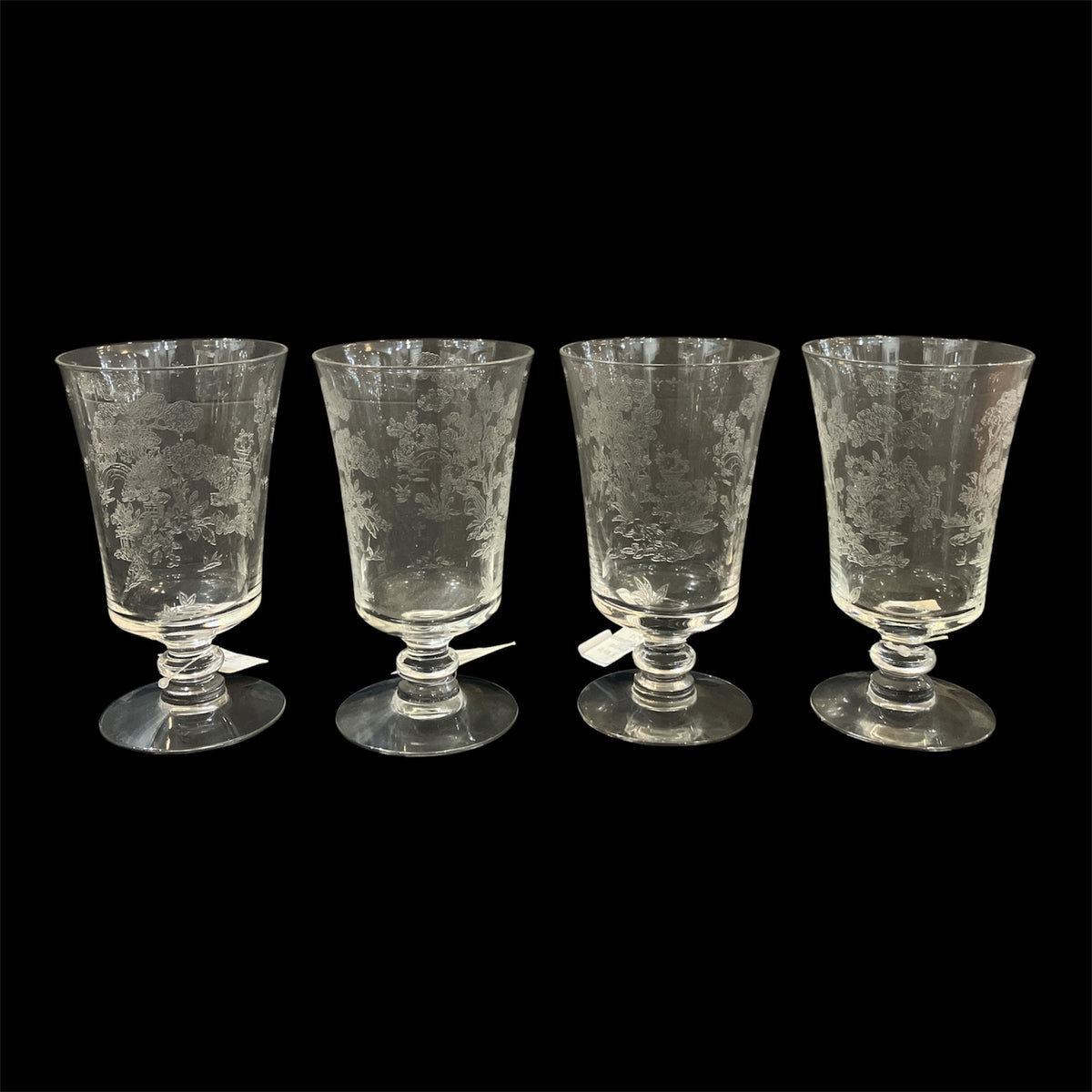 Vintage 1940s Etched Glass “Willow” Pattern With Garden Scenes Bridge over Pond Planters Trees Tumbler (1pc, $23 each, 4 total available)