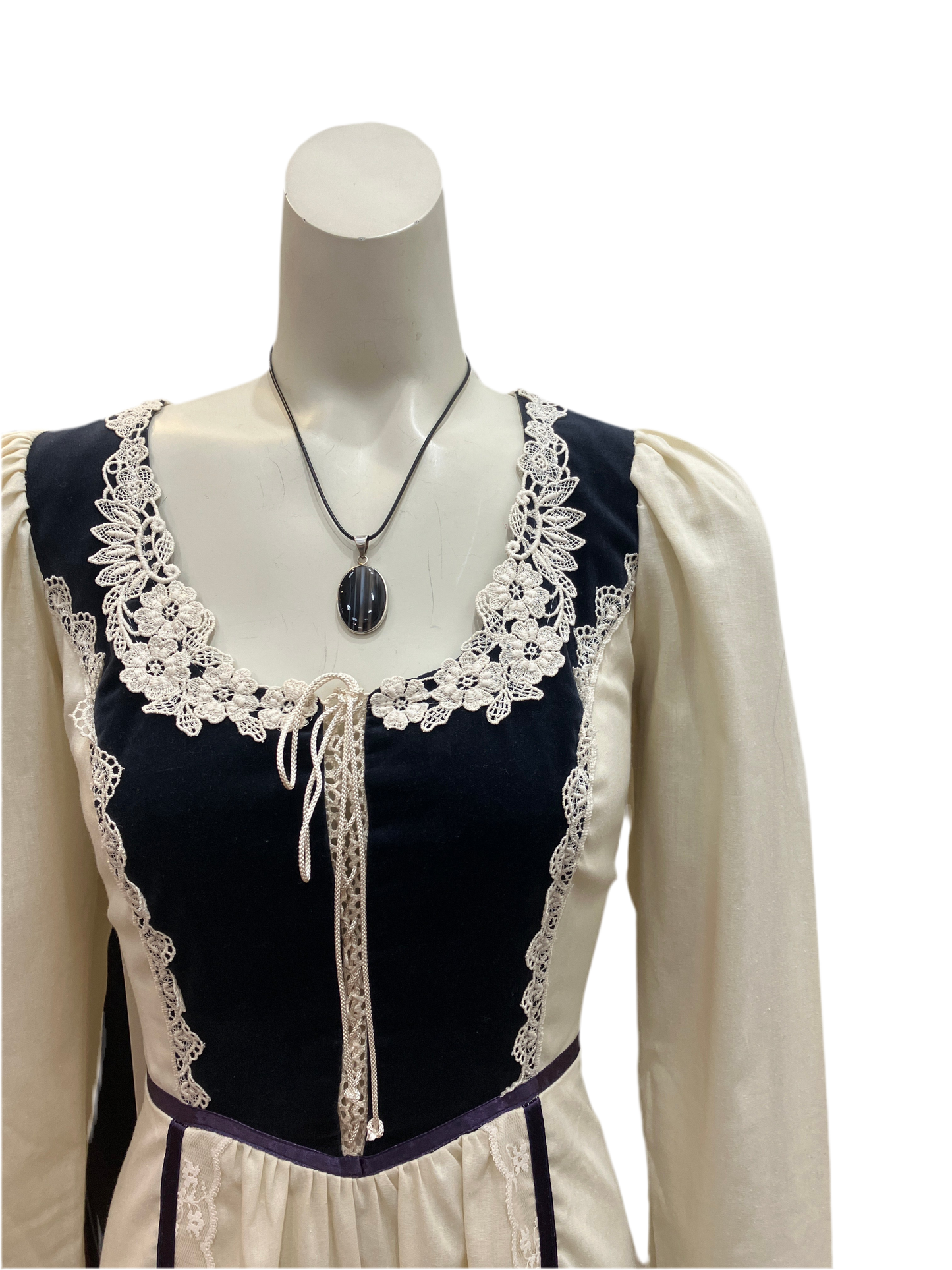 Vintage 1970s Gunne Sax Muslin and Black Velvet Renaissance Style