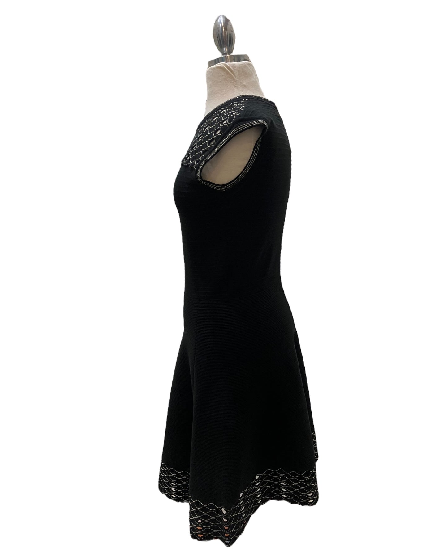 Designer Ted Baker Black Knit Dress With Metallic Gold Design