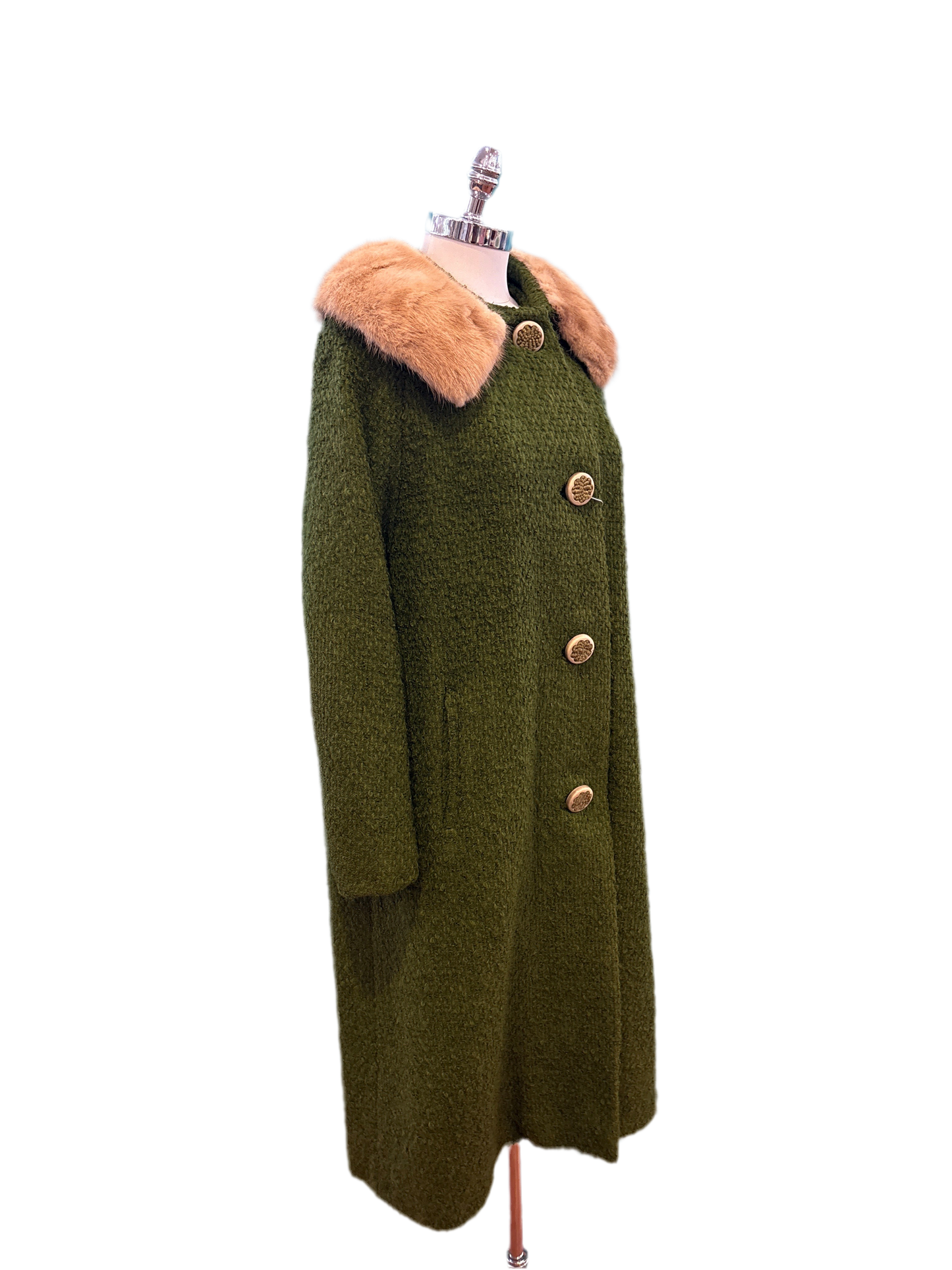Vintage Olive Green Coat w/ Fur Collar