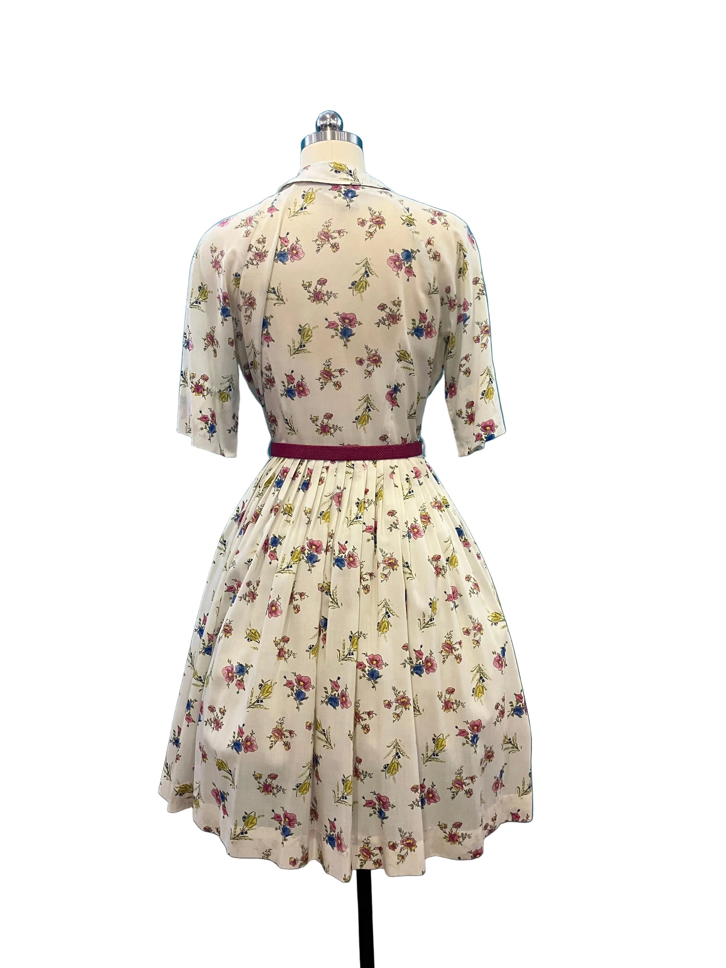 Vintage 1950s Cos Cob Label Floral Print Shirtdress Including Belt
