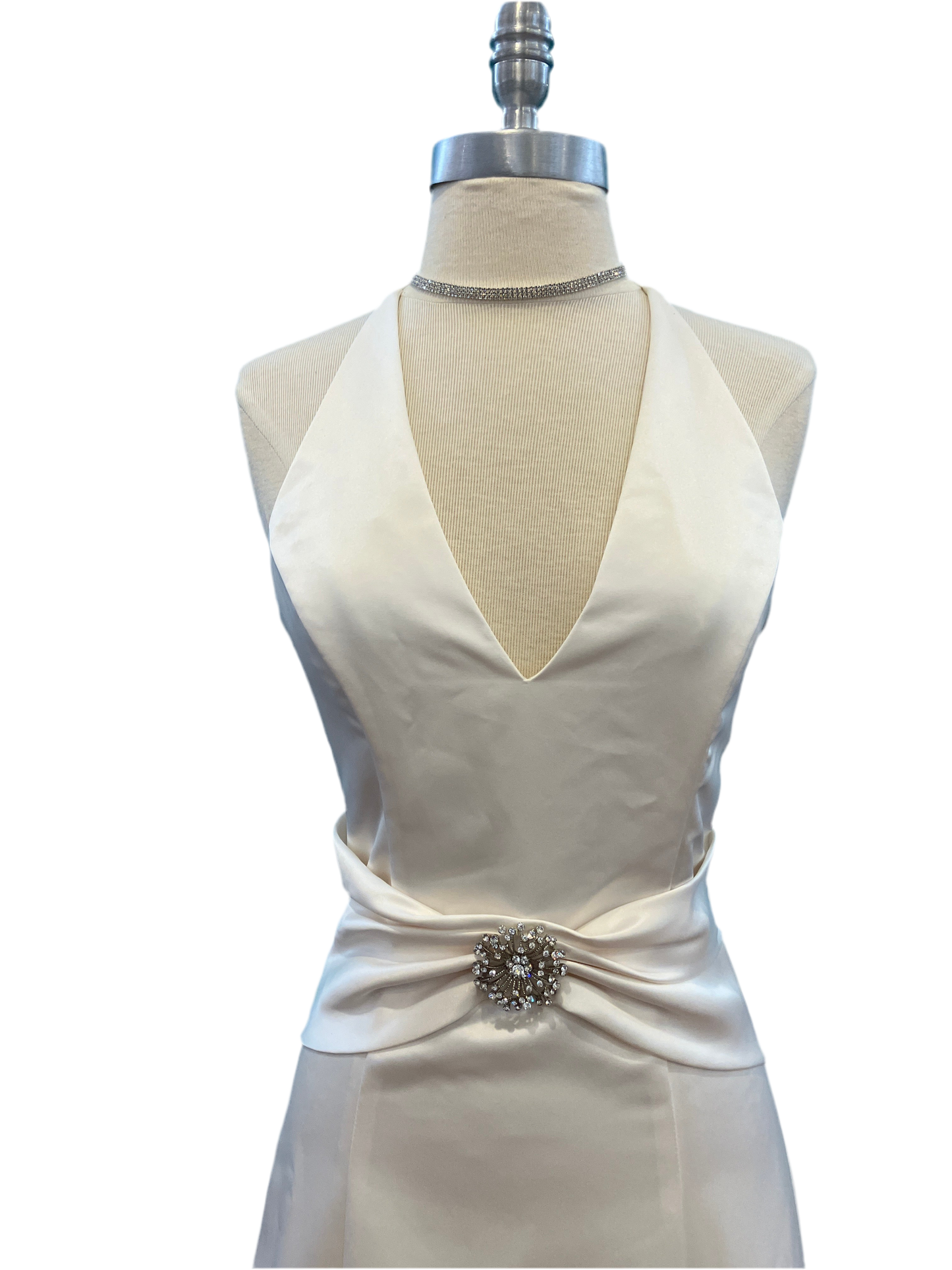 Jessica McClintock for Gunne Sax White V Neck Gown with Rhinestone Detail