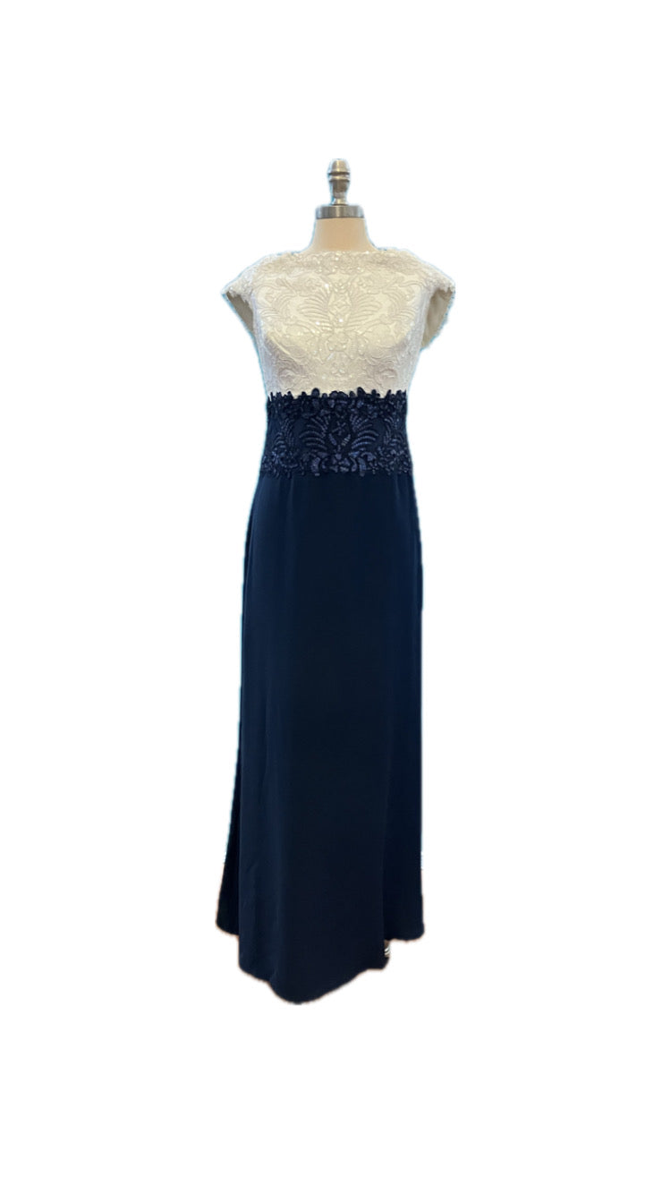 Tadashi Shoji White and Navy Gown Amorin Vintage Tadashi Shoji White and Navy Gown Amorin Vintage