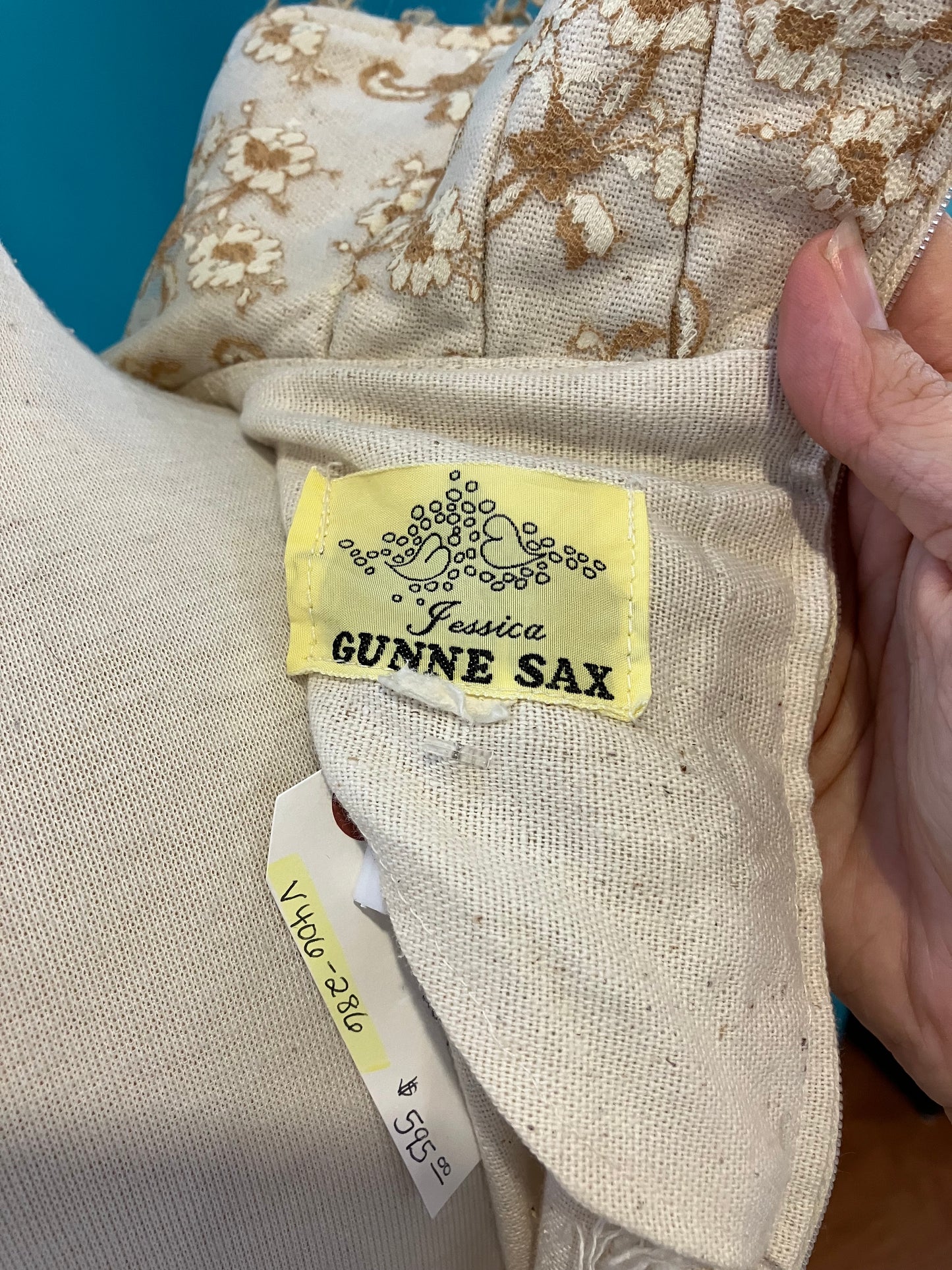 Very Rare Gunne Sax Two Hearts Label Muslin Edwardian Style Dress with High Collar Late 1960s/Early 1970s
