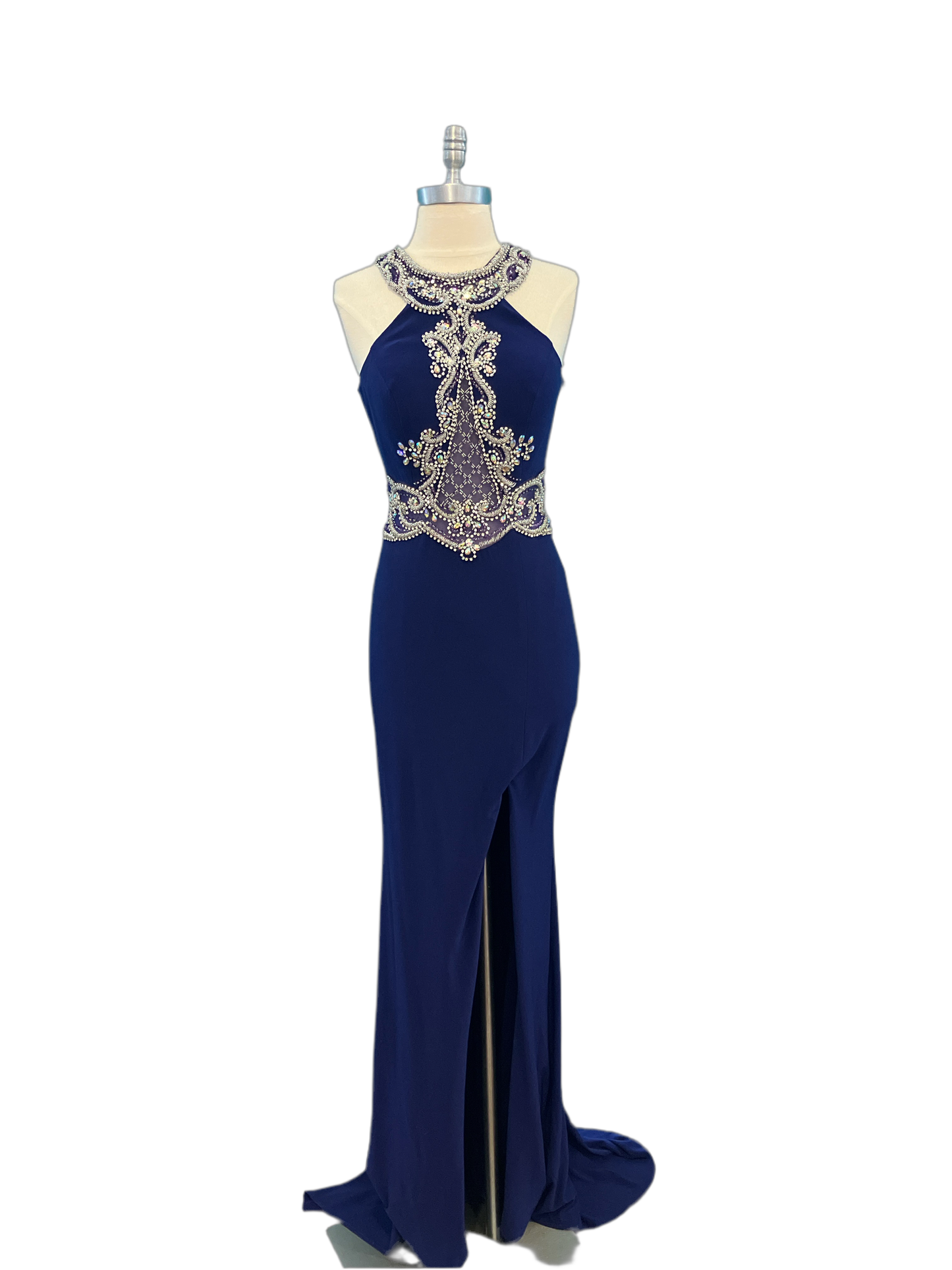 Designer Jasz Couture New With Tags Indigo Prom Dress with Beading and Train