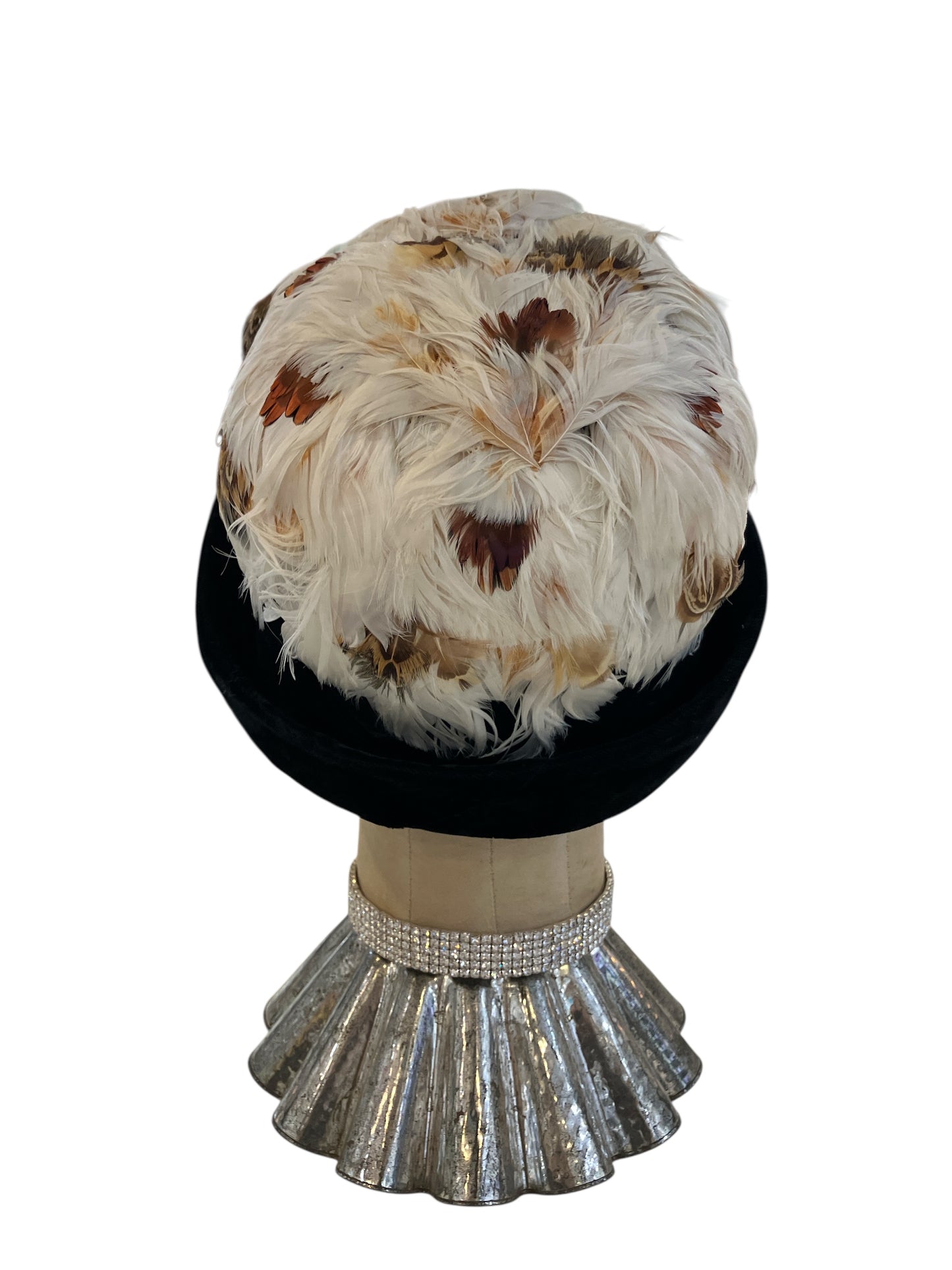 Vintage Union Label Black Hat with White and Brown Feathers