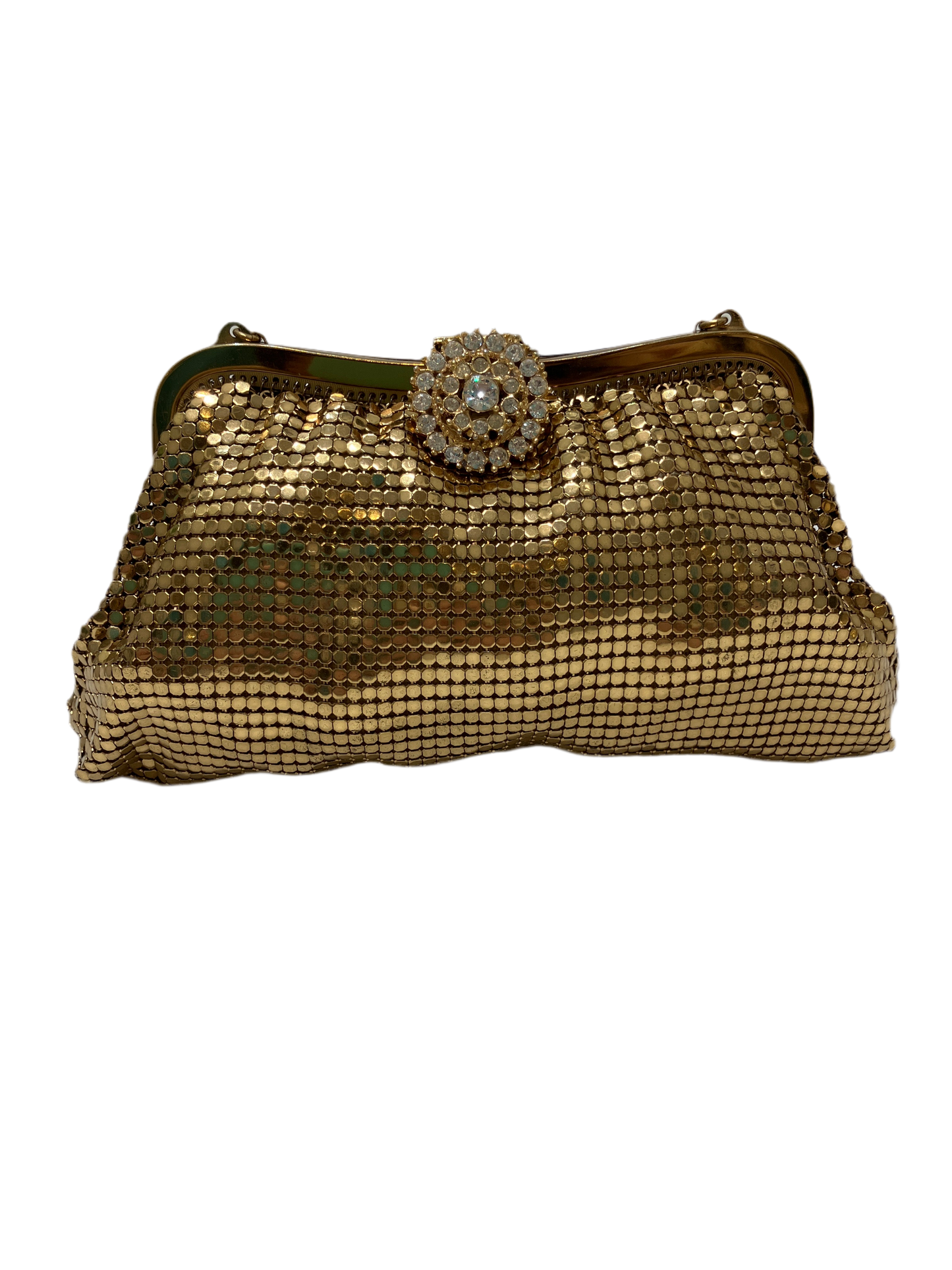 Vintage Whiting and Davis Metal Mesh Bag Rhinestone Button Closure