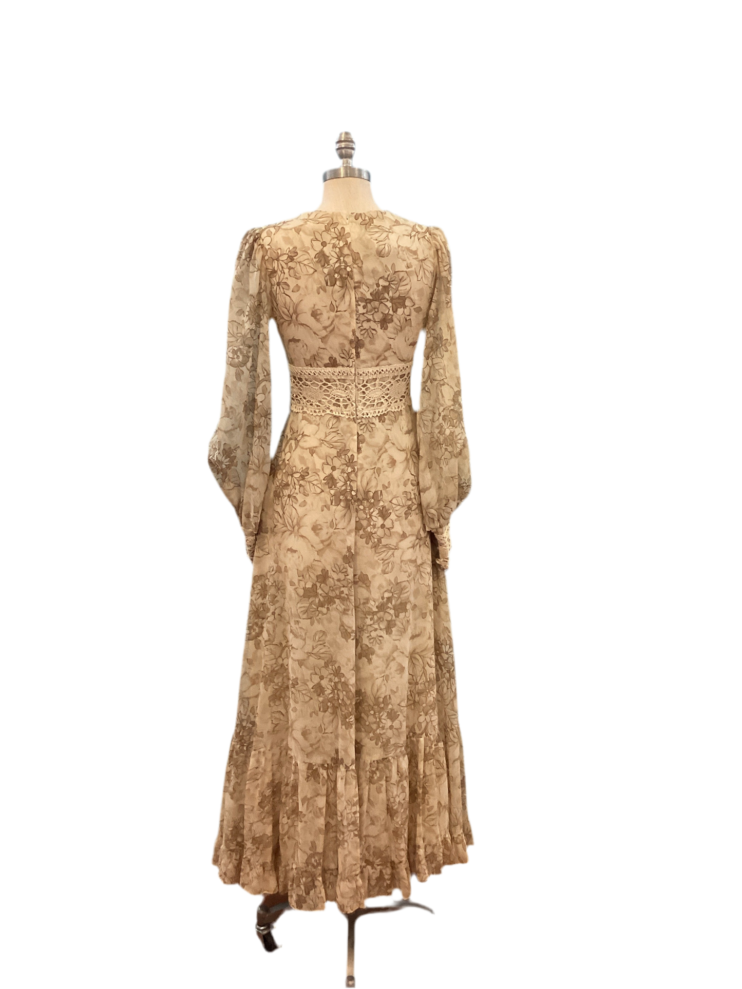 Vintage Gunne Sax by Jessica Beige Floral Maxi Dress