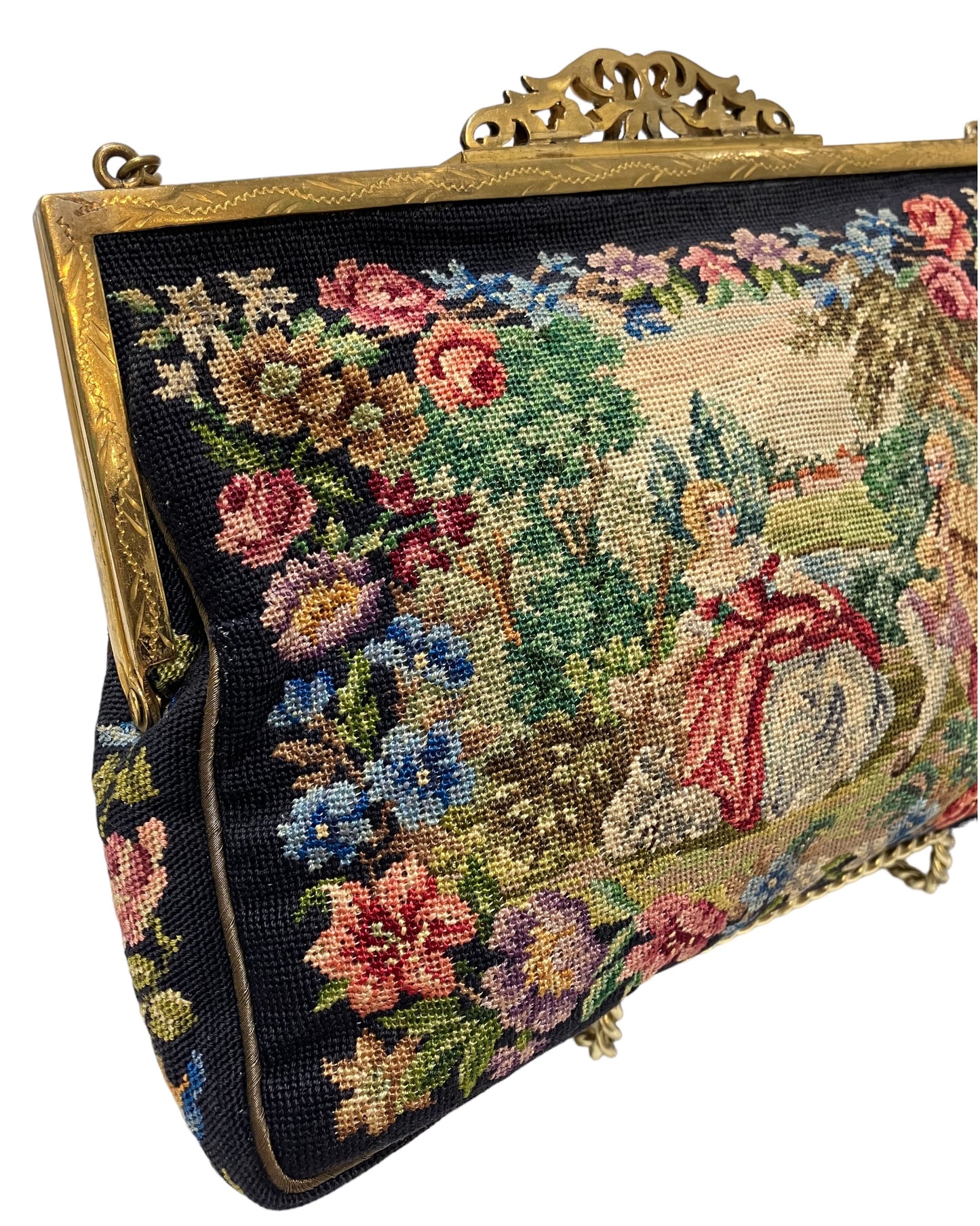 Vintage Black Petite Needlepoint Bag