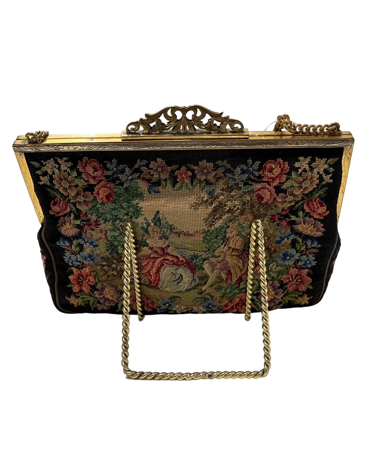 Vintage Black Petite Needlepoint Bag