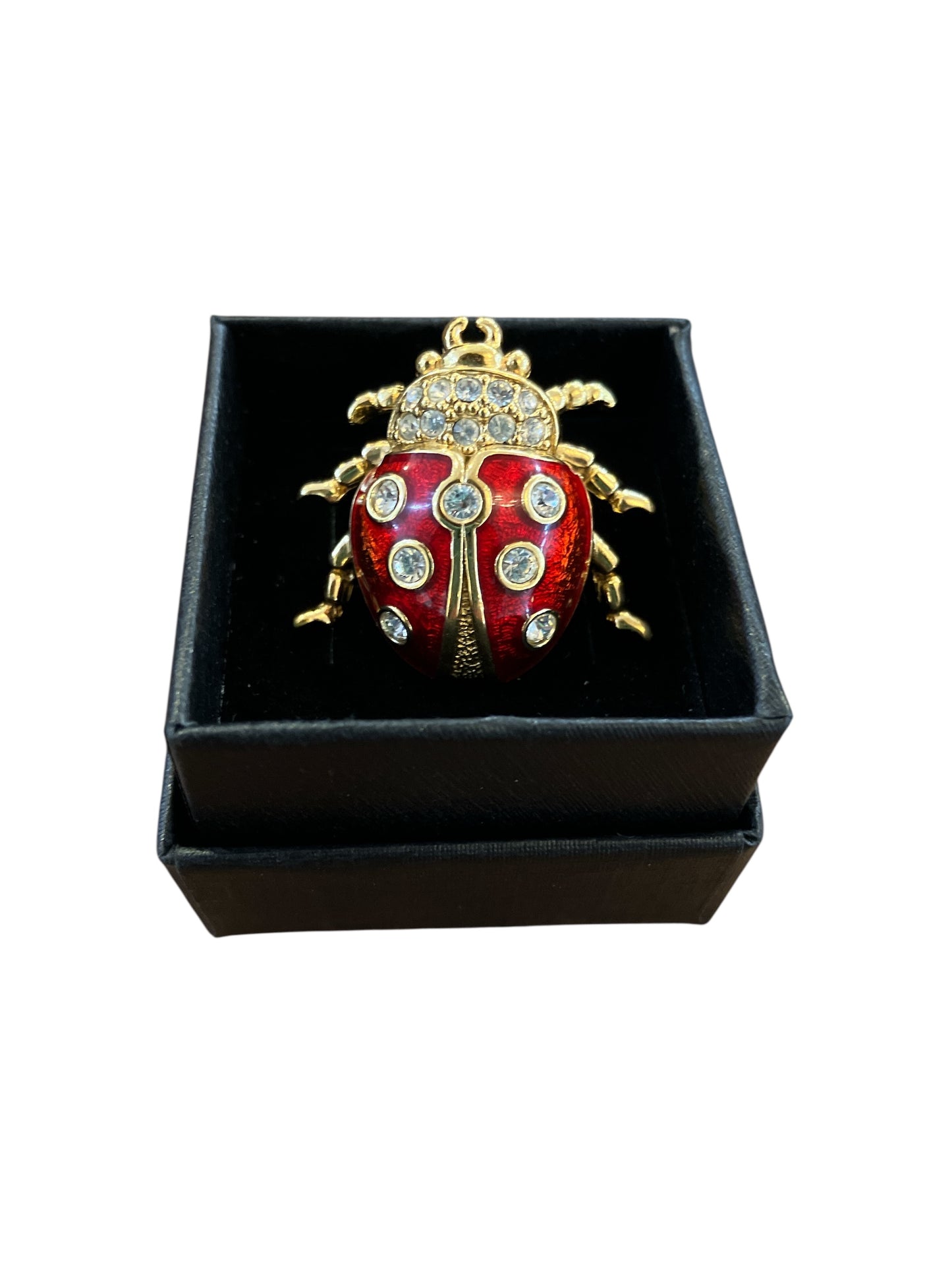 Vintage Christian Dior Gold Tone Crystal Ladybug Pin Made in Germany