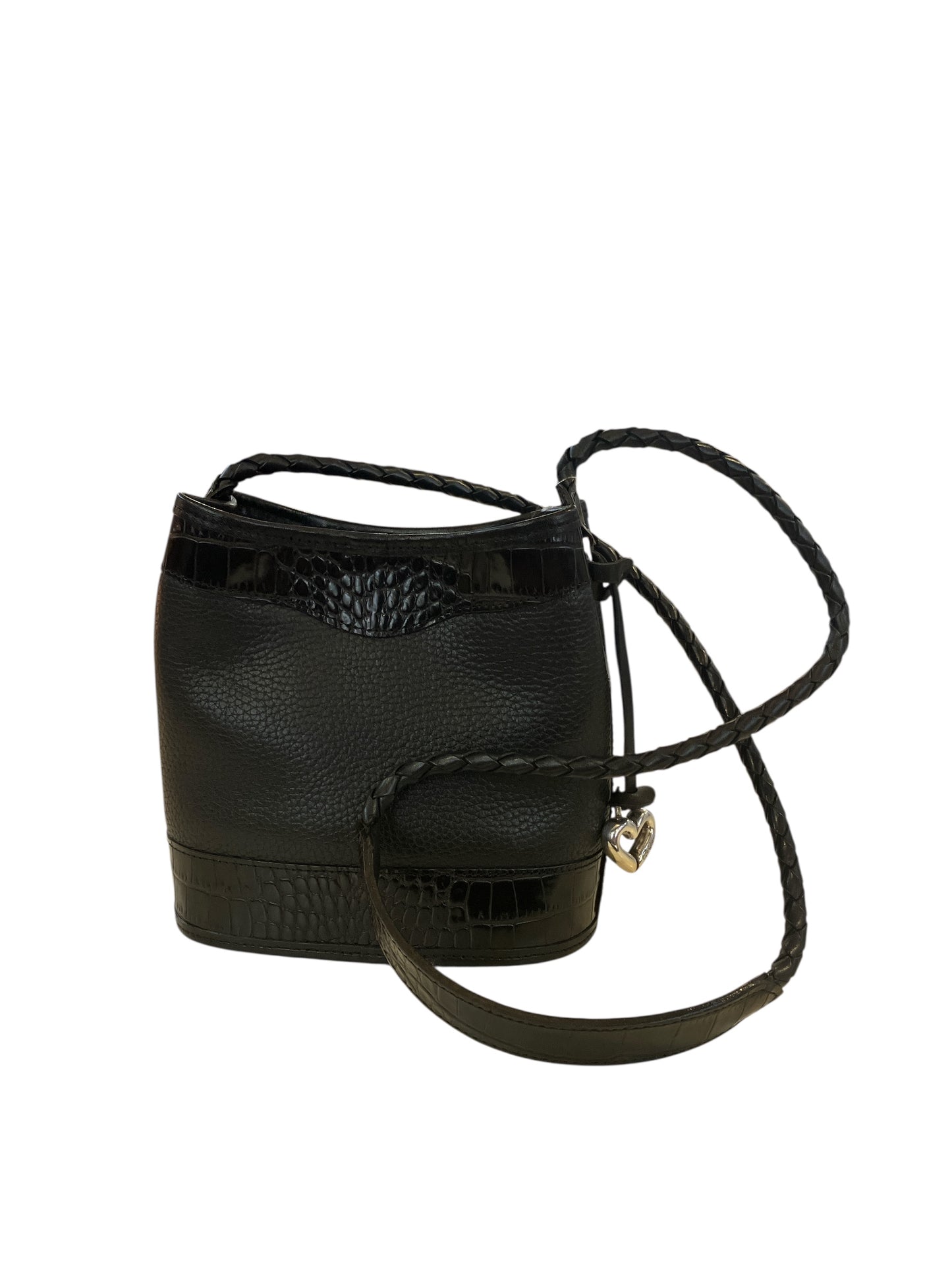 Vintage Brighton Small Black Cross Body Bucket Bag With Drawstring Closure