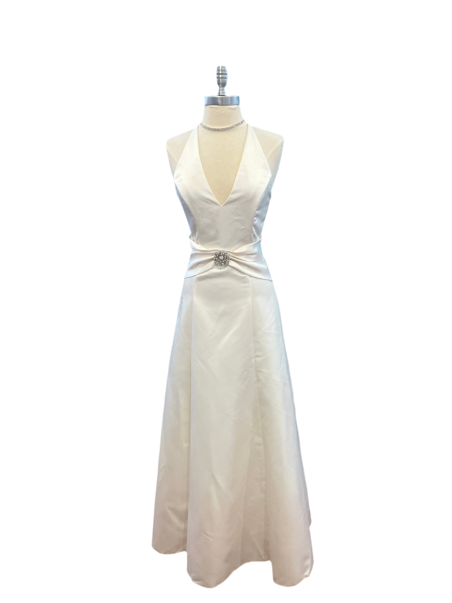 Jessica McClintock for Gunne Sax White V Neck Gown with Rhinestone Detail