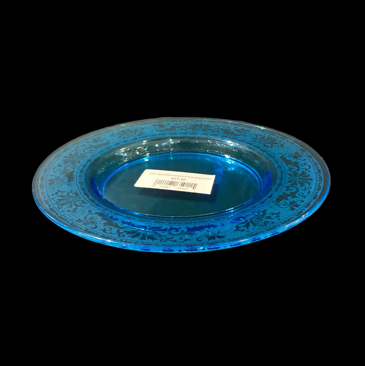 Vintage Etched Glass Turquoise Blue Plate Sold Individually(1pc, 3 available)