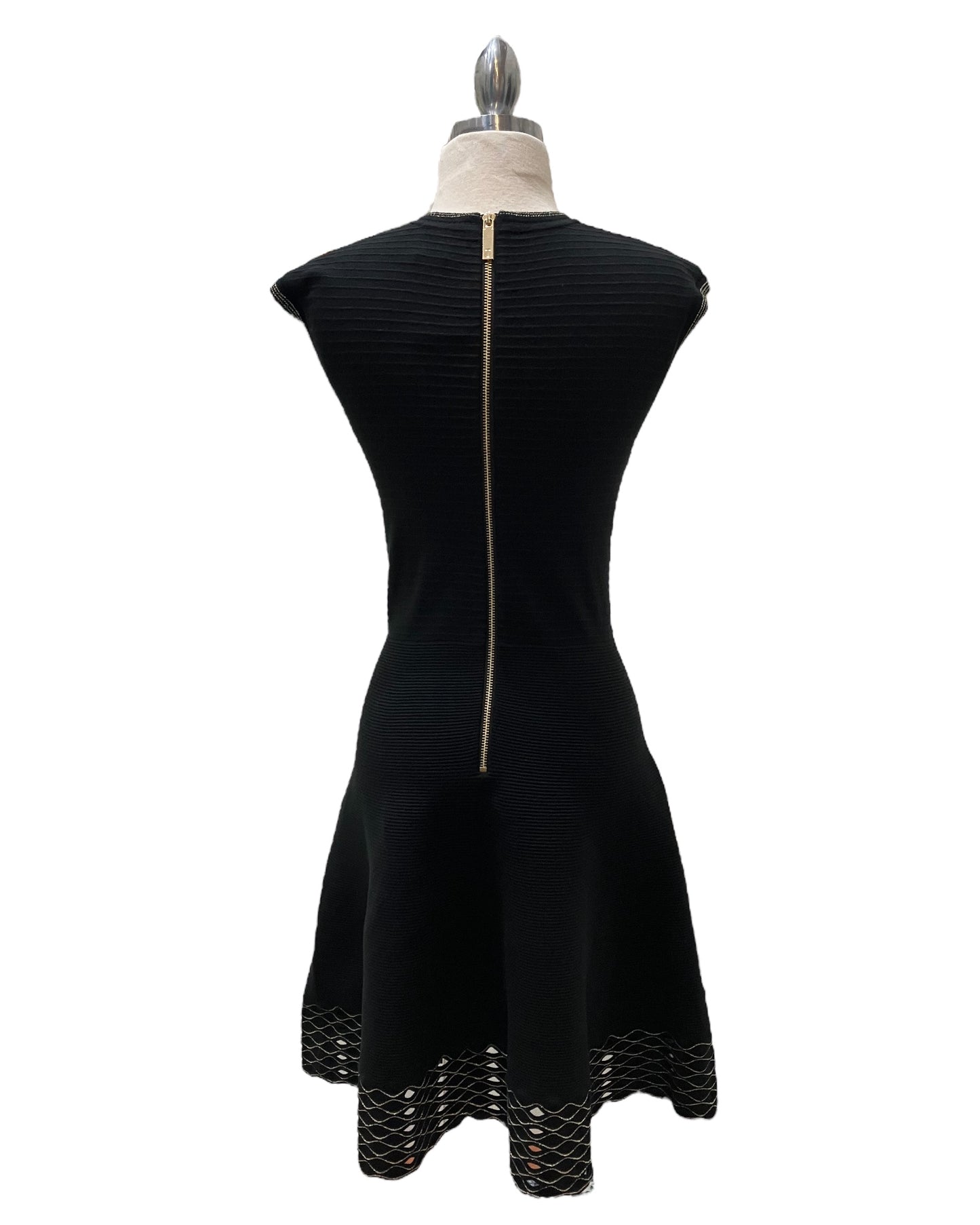 Designer Ted Baker Black Knit Dress With Metallic Gold Design