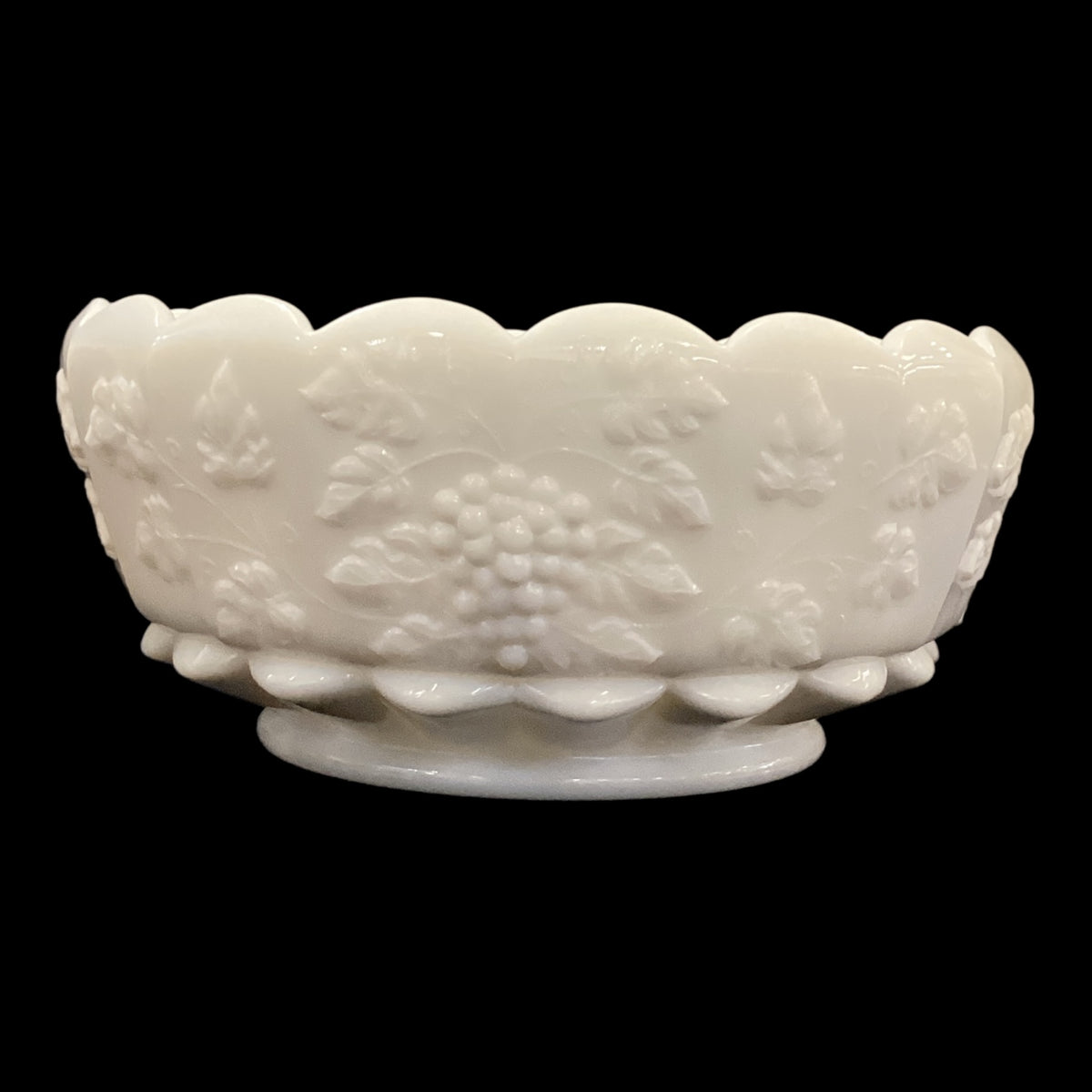 Vintage Milk Glass Large Bowl with Grape Pattern White Serving Dish (1pc)