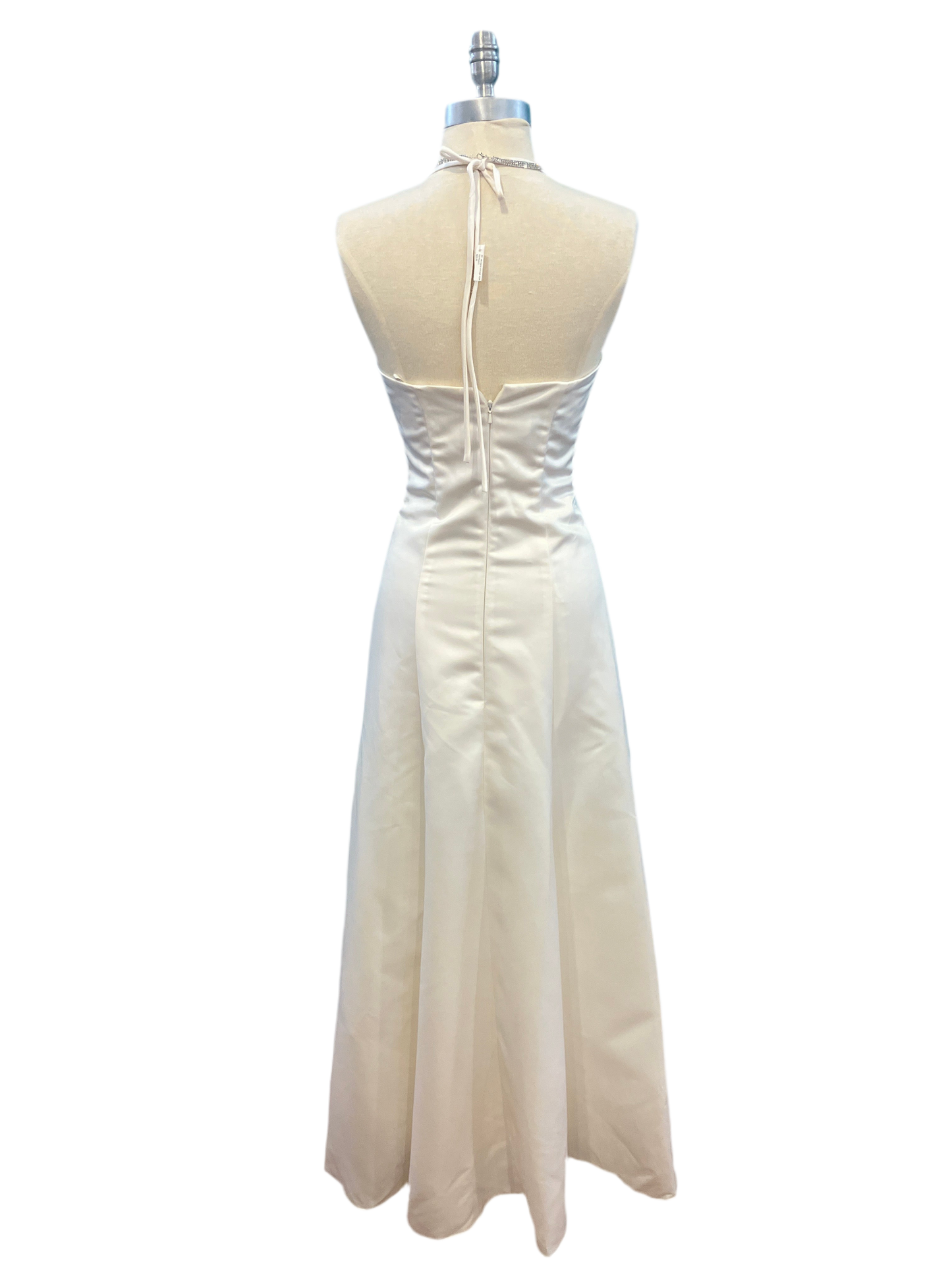 Jessica McClintock for Gunne Sax White V Neck Gown with Rhinestone Detail