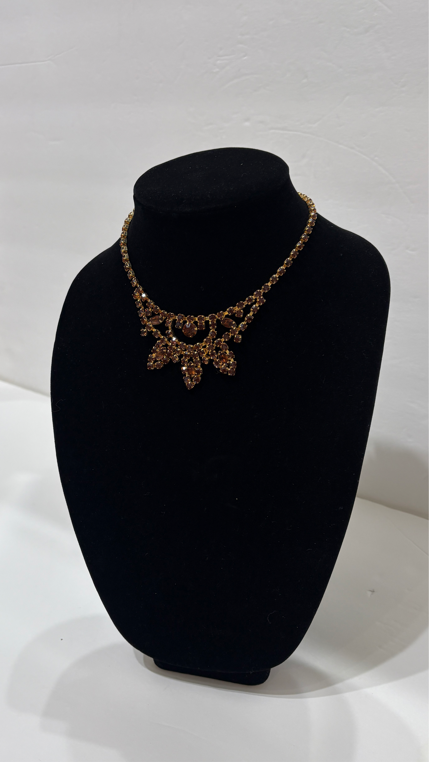 Vintage “WEISS” Marked Amber Rhinestone Necklace