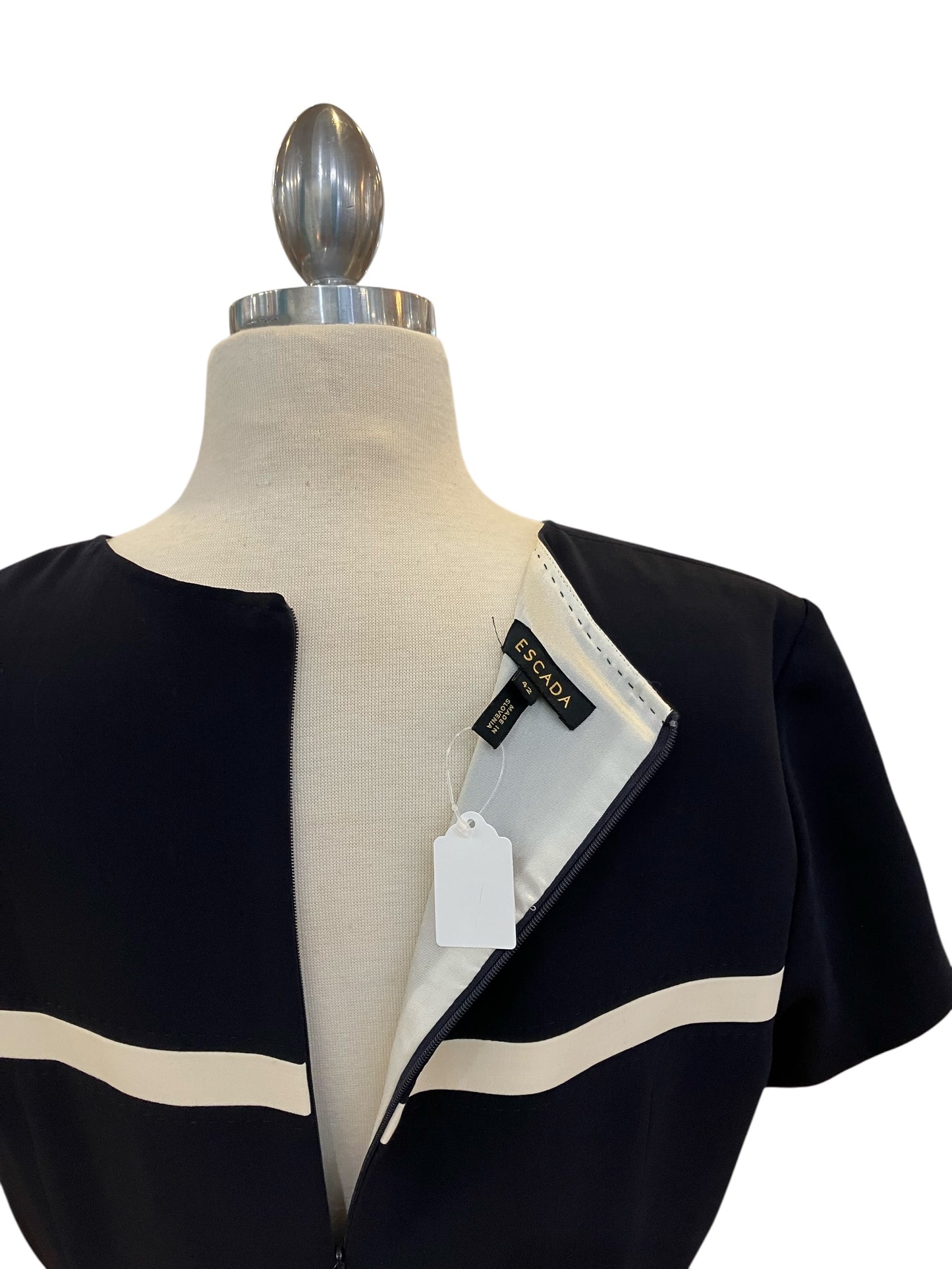 Designer ESCADA Authentic Navy with Ivory European Size 42 Dress