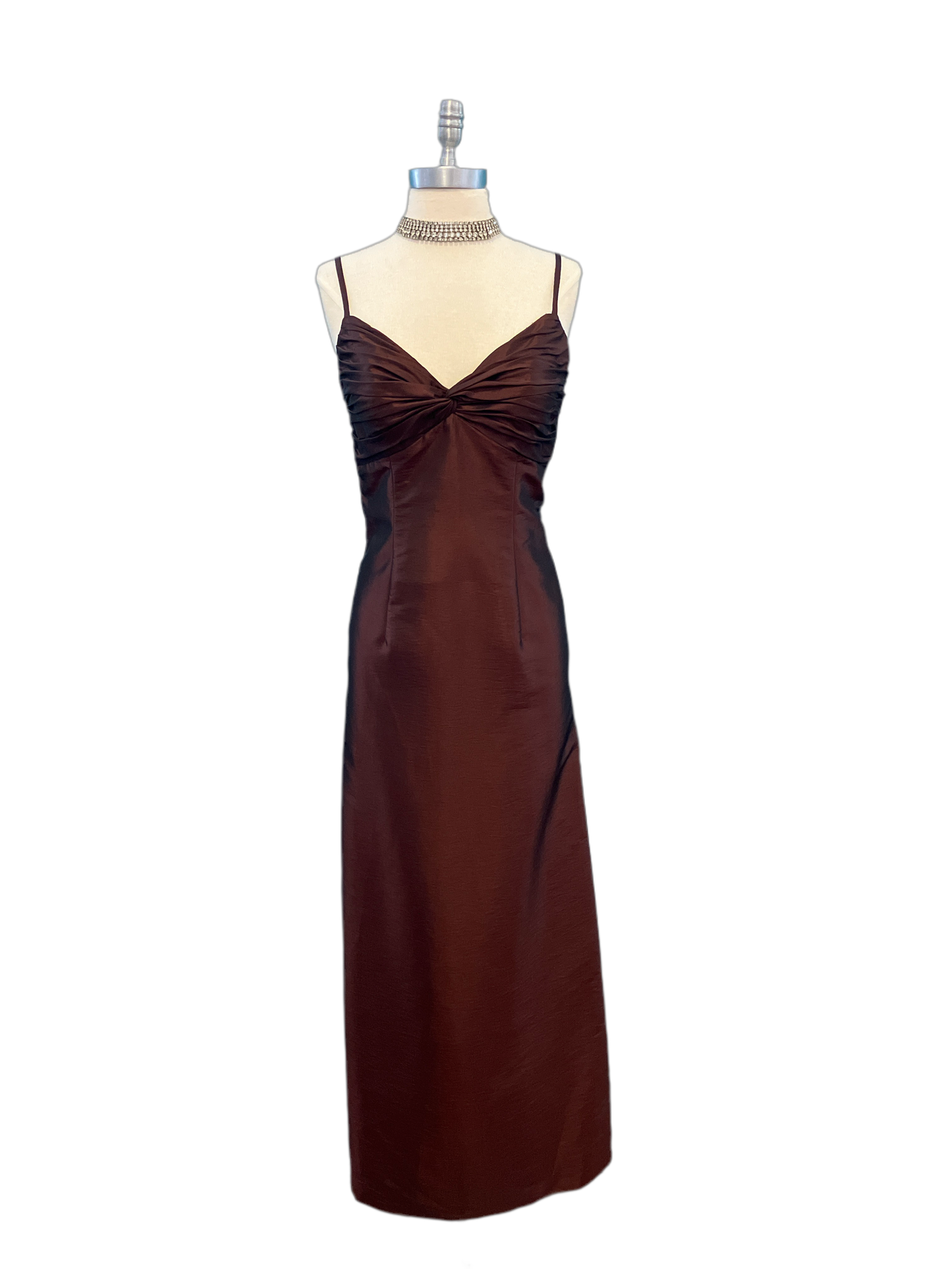 Vintage 1990s Burnt Red Satin Sheath Gown Low Back