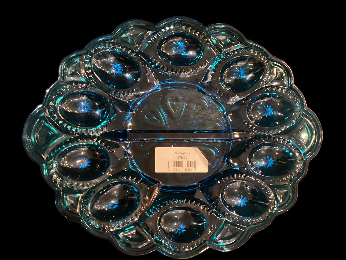 Vintage Rare Turquoise Blue Moon & Star Pattern Deviled Egg Serving Dish Holds 10 Eggs (1pc)