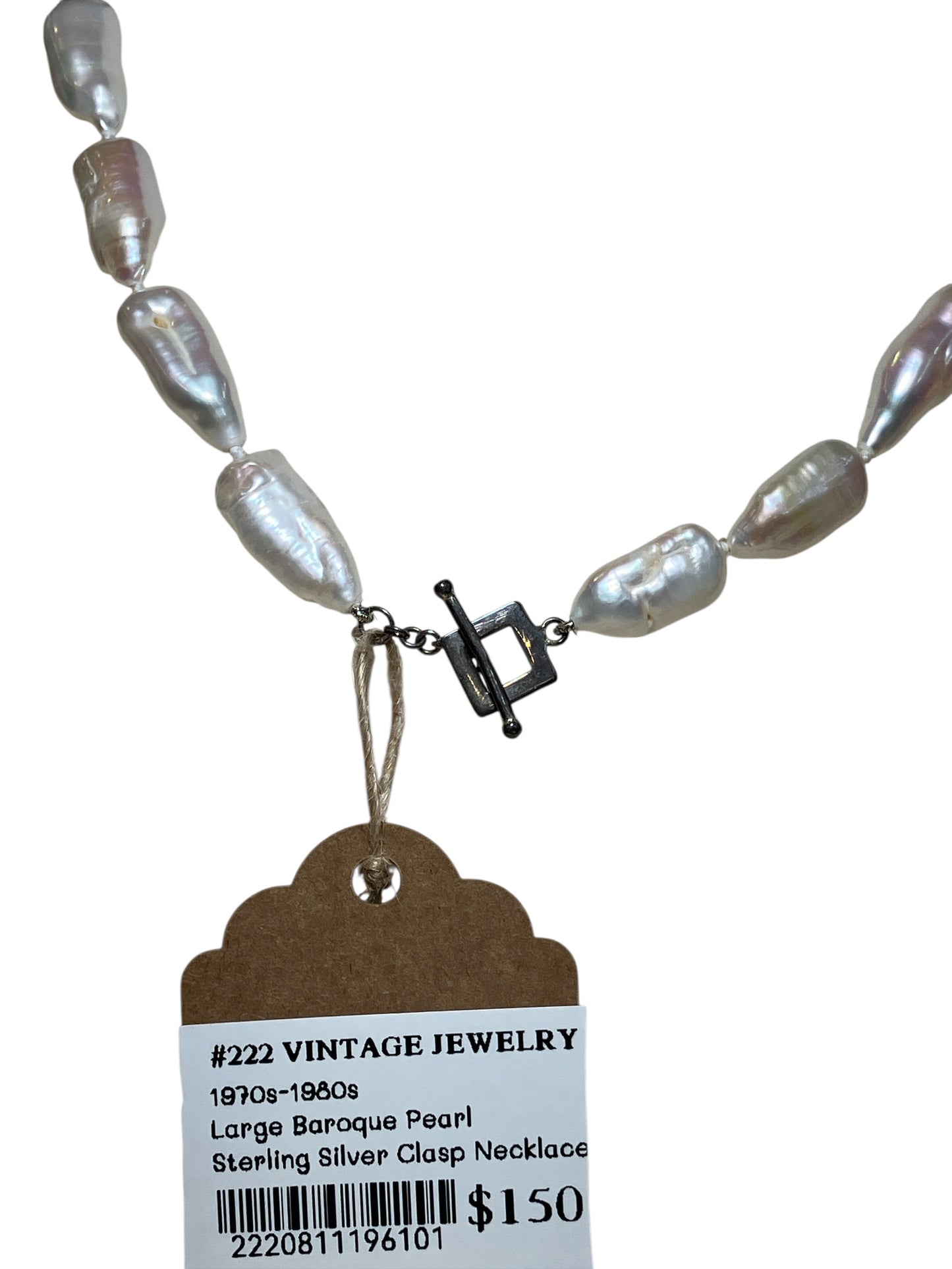 Vintage Genuine Natural Large Baroque Pearl 18inch Princess Necklace with Sterling Silver Clasp Mark 925