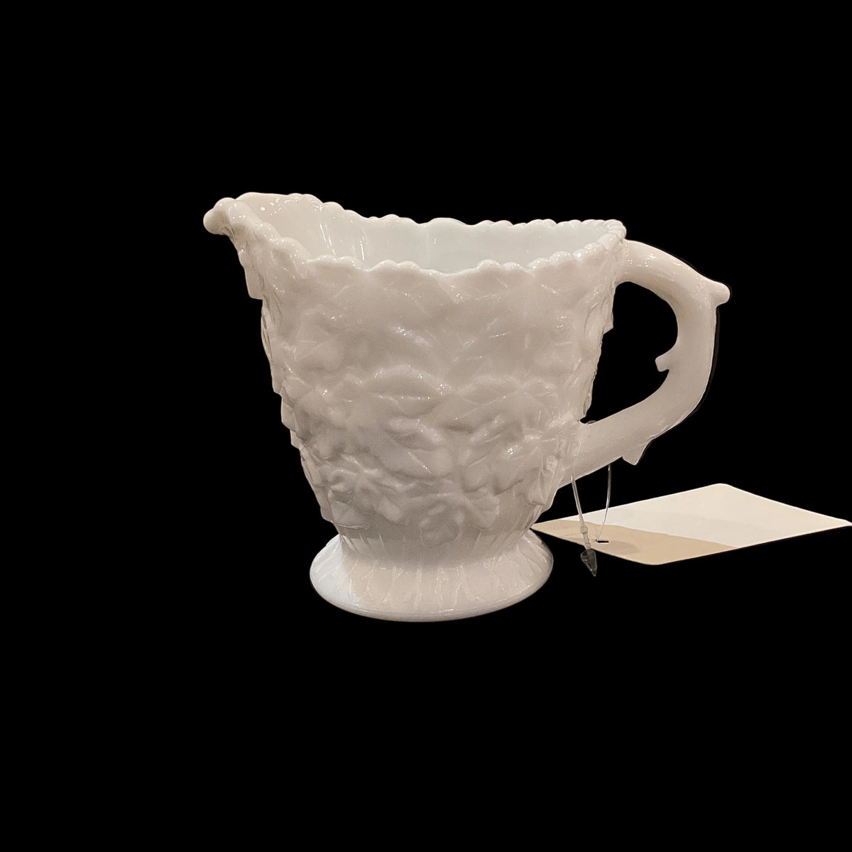Vintage White Milk Glass Leaf Pattern with Branch Shaped Handles Cream and Sugar Sold as a Set (2pc)