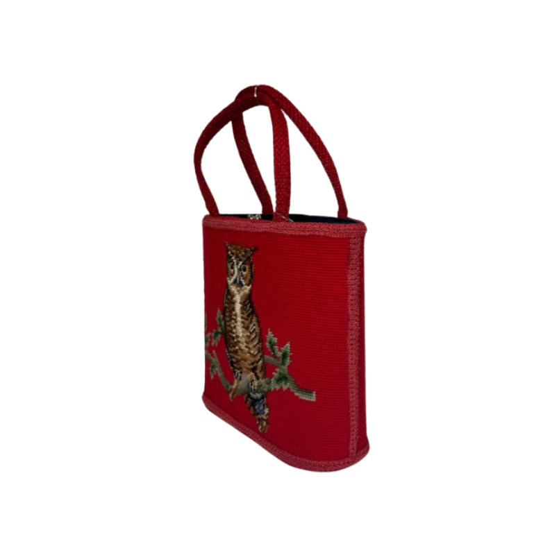 Vintage JR Needlepoint Owl Bag