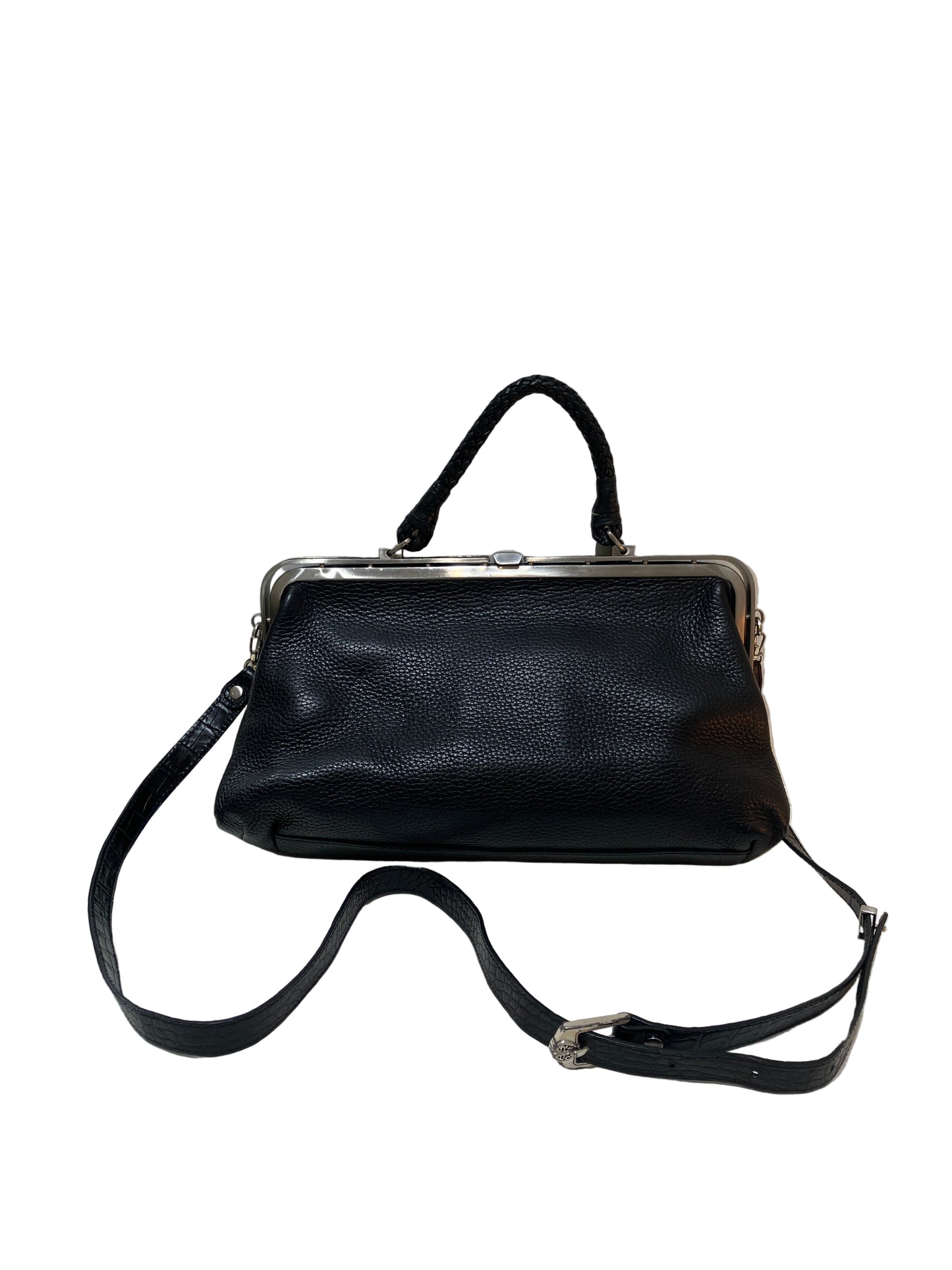 Vintage Brighton Black Croc Embossed Leather Convertible Cross Body Kiss Lock Purse