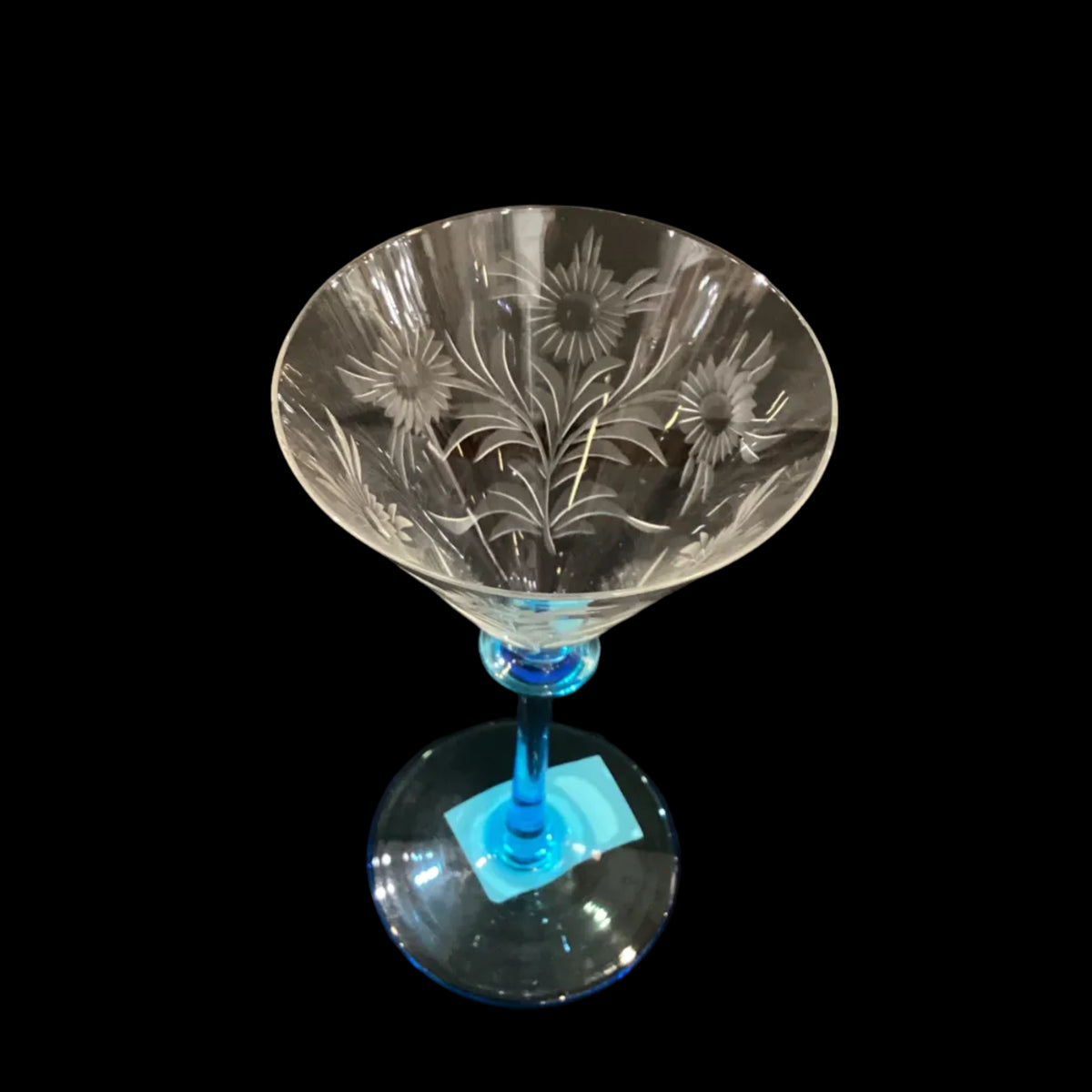 Vintage Cut Flower Footed Turquoise Apéritif Small Glasses Set of Four (4pc)