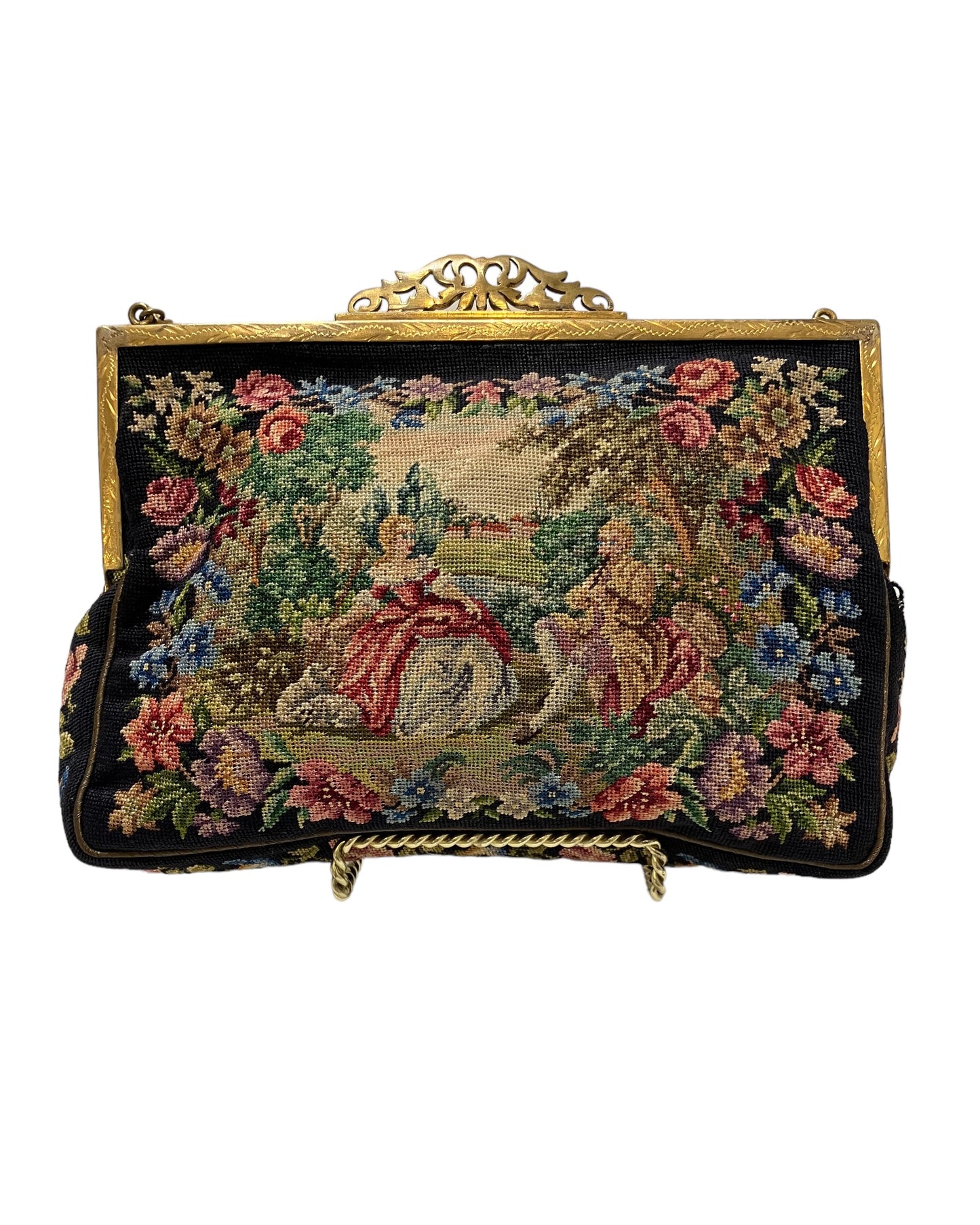 Vintage Black Petite Needlepoint Bag
