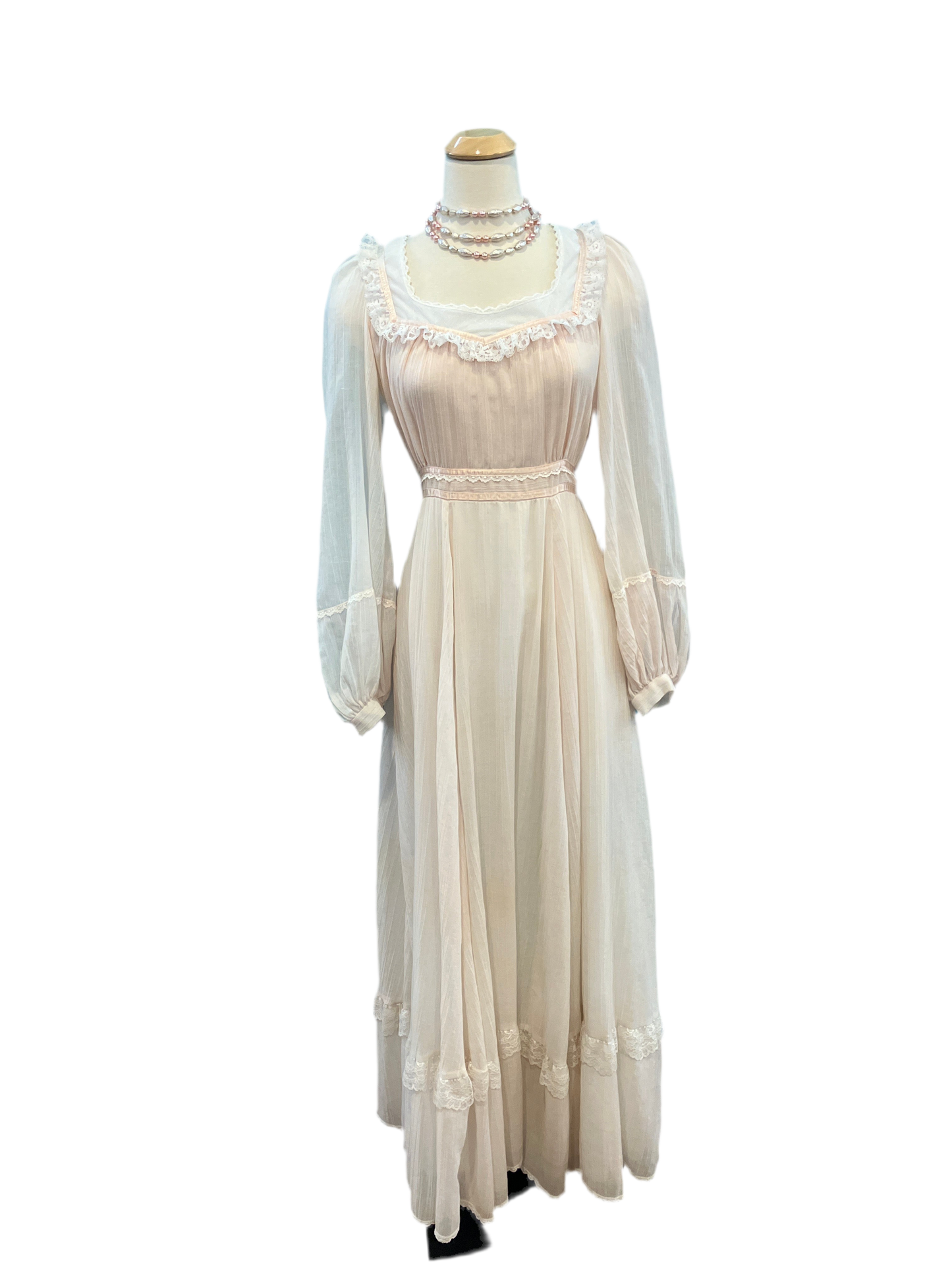 Vintage 1970s Gunne Sax Pale Pink Coquette Maxi Dress Size 13