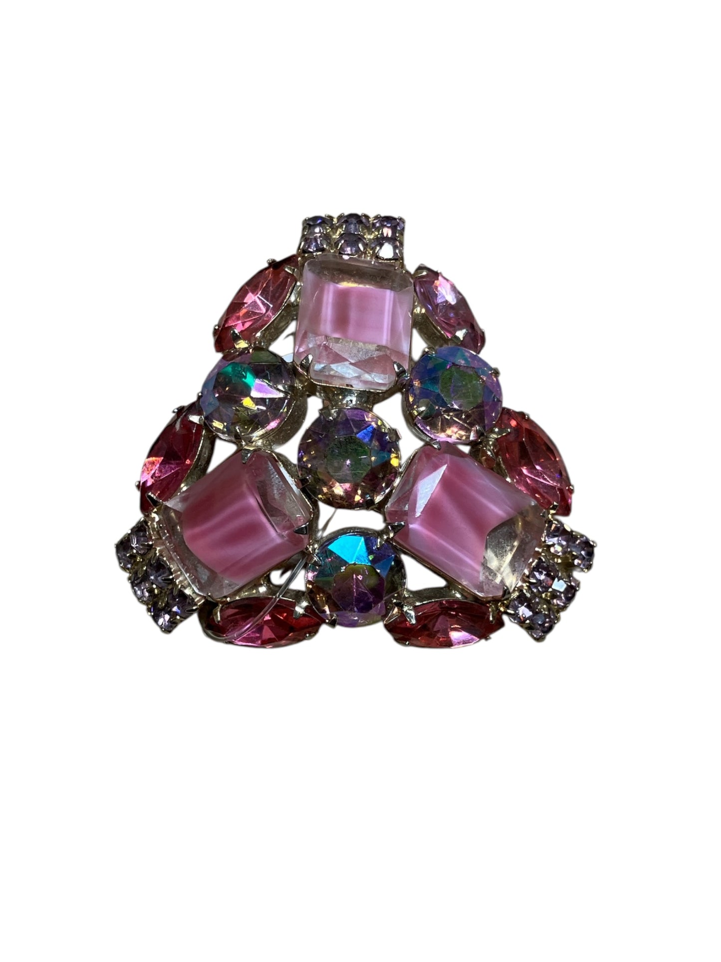 Vintage Juliana DeLizza and Elster Pink Glass with Rhinestones Brooch Pin