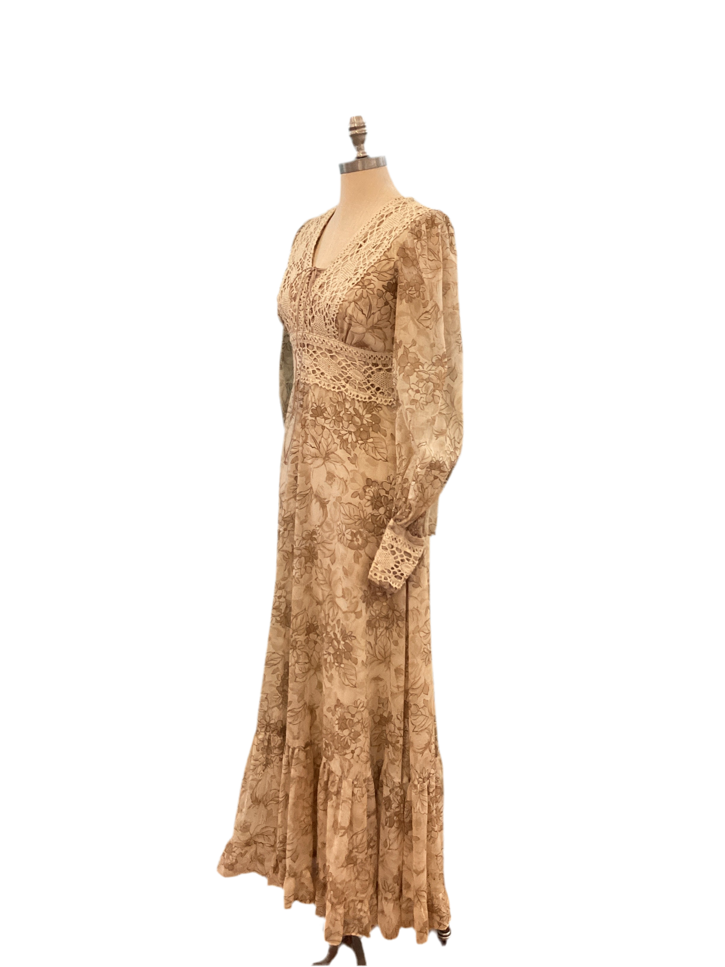 Vintage Gunne Sax by Jessica Beige Floral Maxi Dress