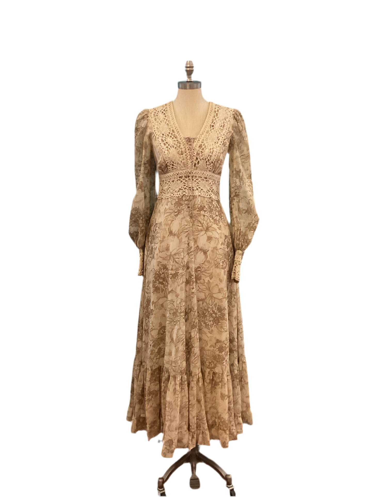 Vintage Gunne Sax by Jessica Beige Floral Maxi Dress
