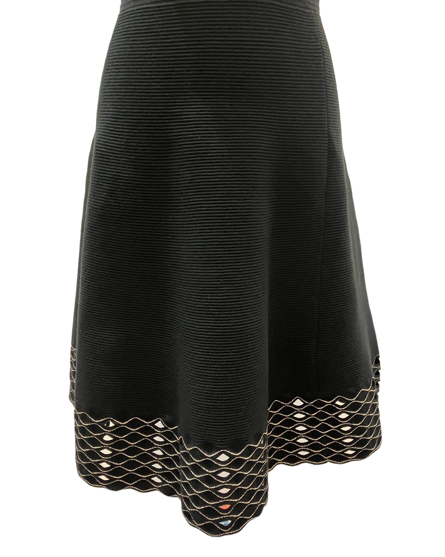 Designer Ted Baker Black Knit Dress With Metallic Gold Design