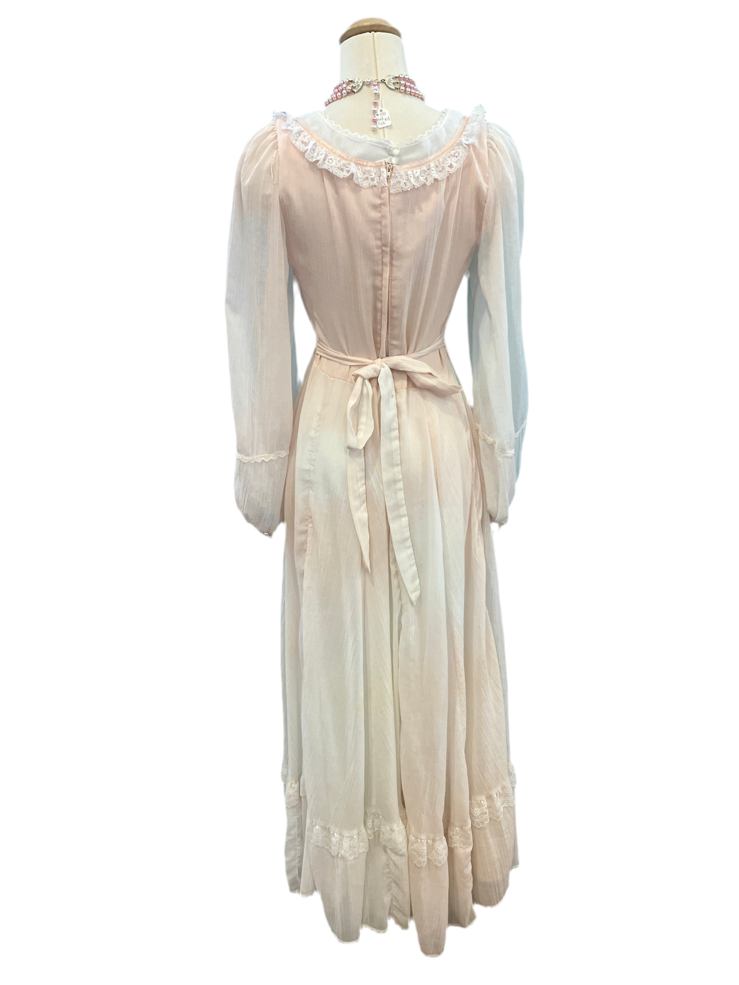 Vintage 1970s Gunne Sax Pale Pink Coquette Maxi Dress Size 13