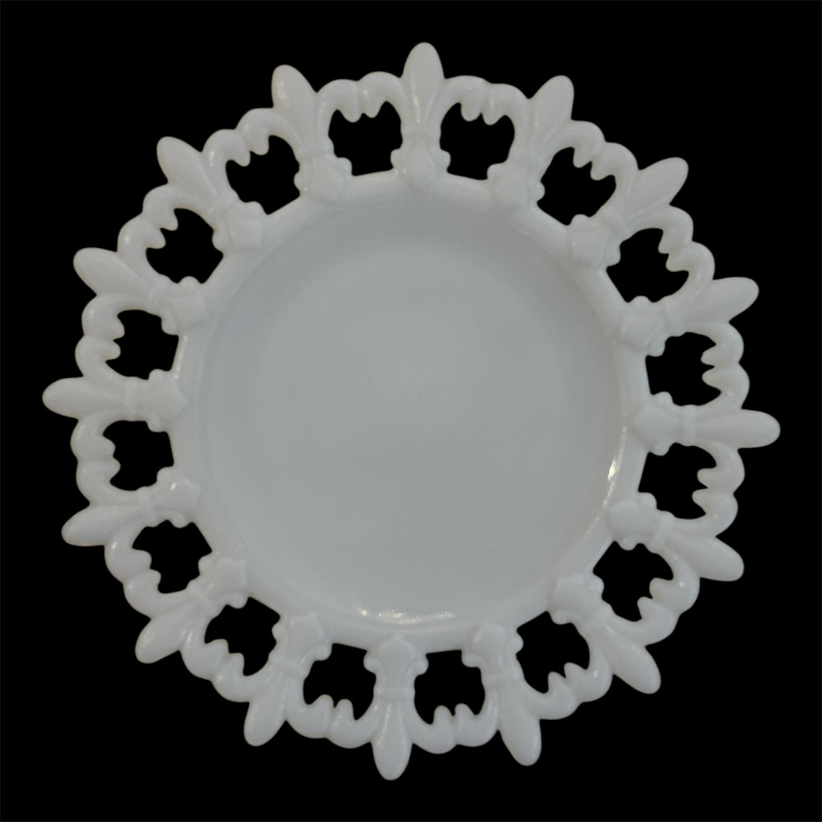 Vintage Milk Glass Open Edge Small Salad or Dessert Plate Fleur de Lis Motif Sold Individually (1pc)