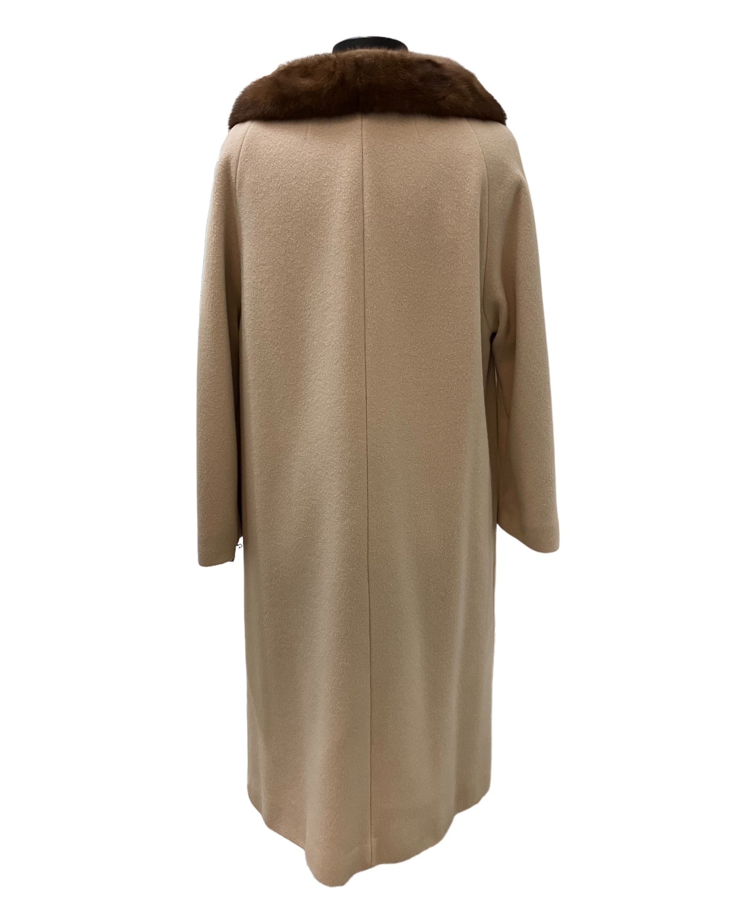 100% Cashmere Tan Color Coat With Fur Collar (1960s)