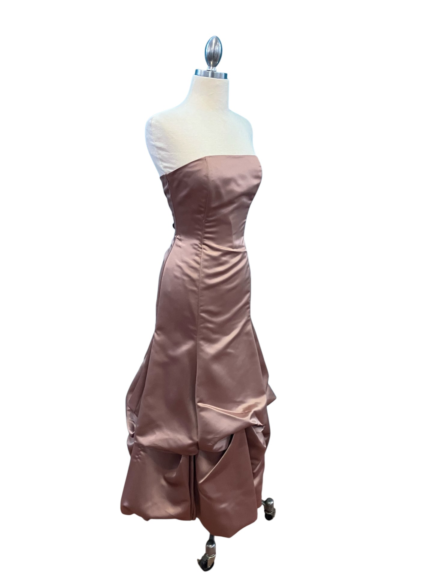 Vintage Jessica McClintock Bridal Collection Rose Gold Coppery Nude Strapless Ballgown
